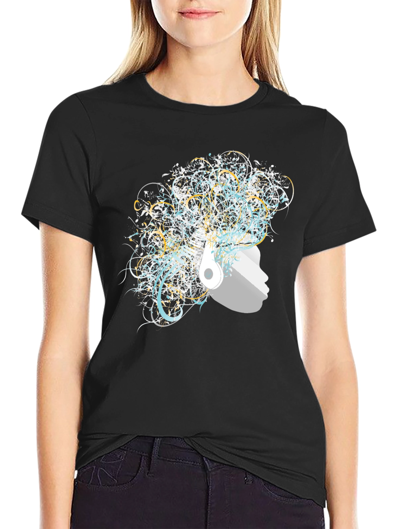 Artistic Afro Headphone T-Shirt - Black