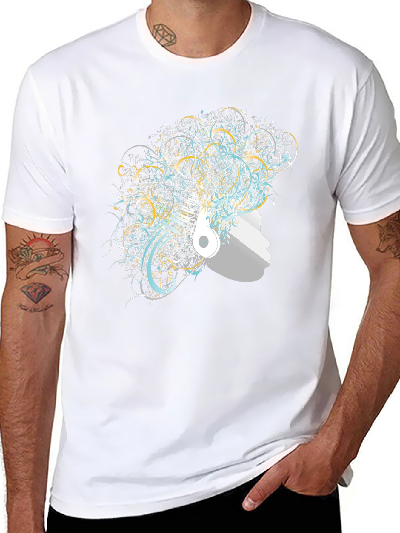 Artistic Afro Headphone T-Shirt - Black