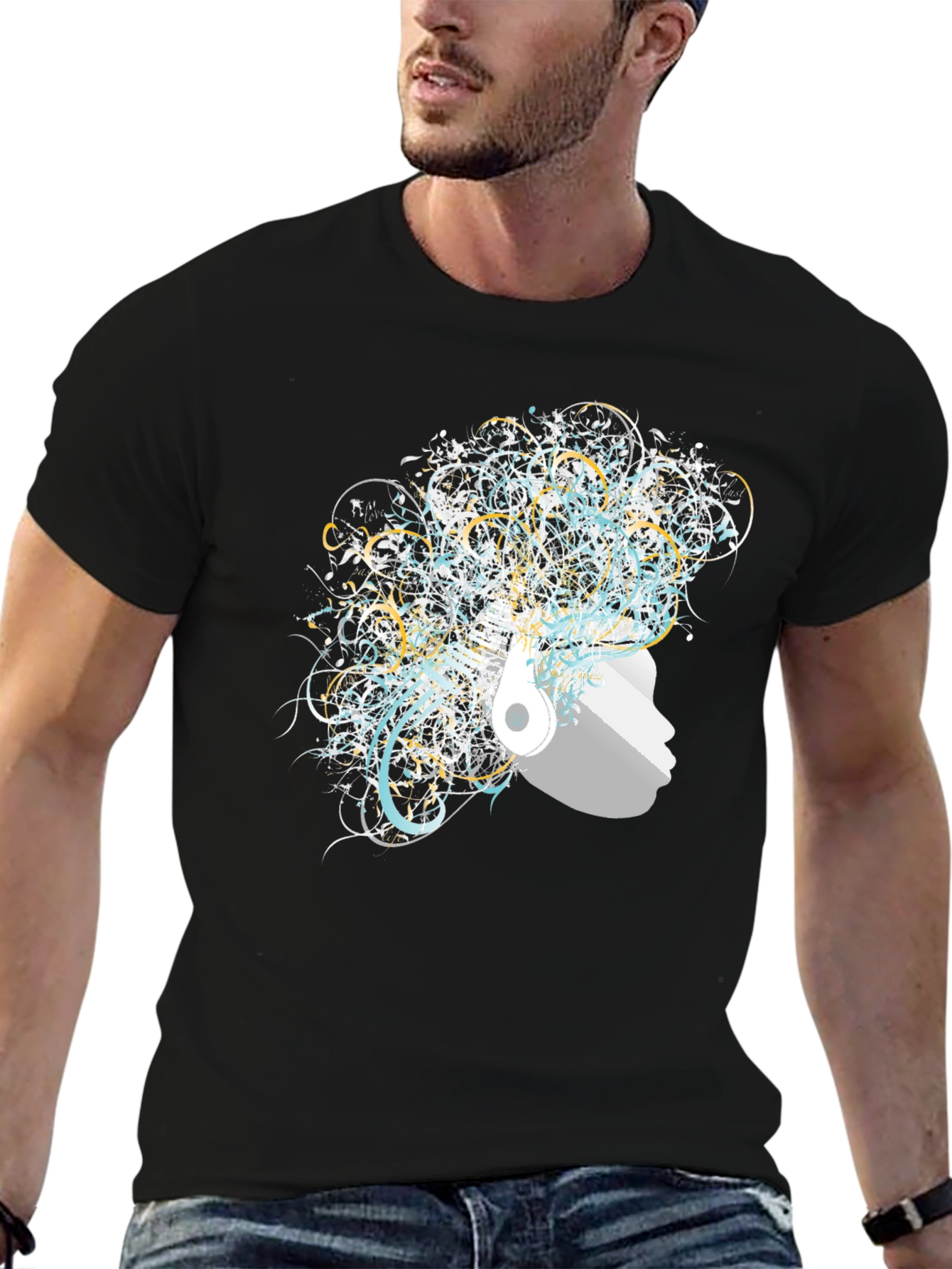 Artistic Afro Headphone T-Shirt - Black