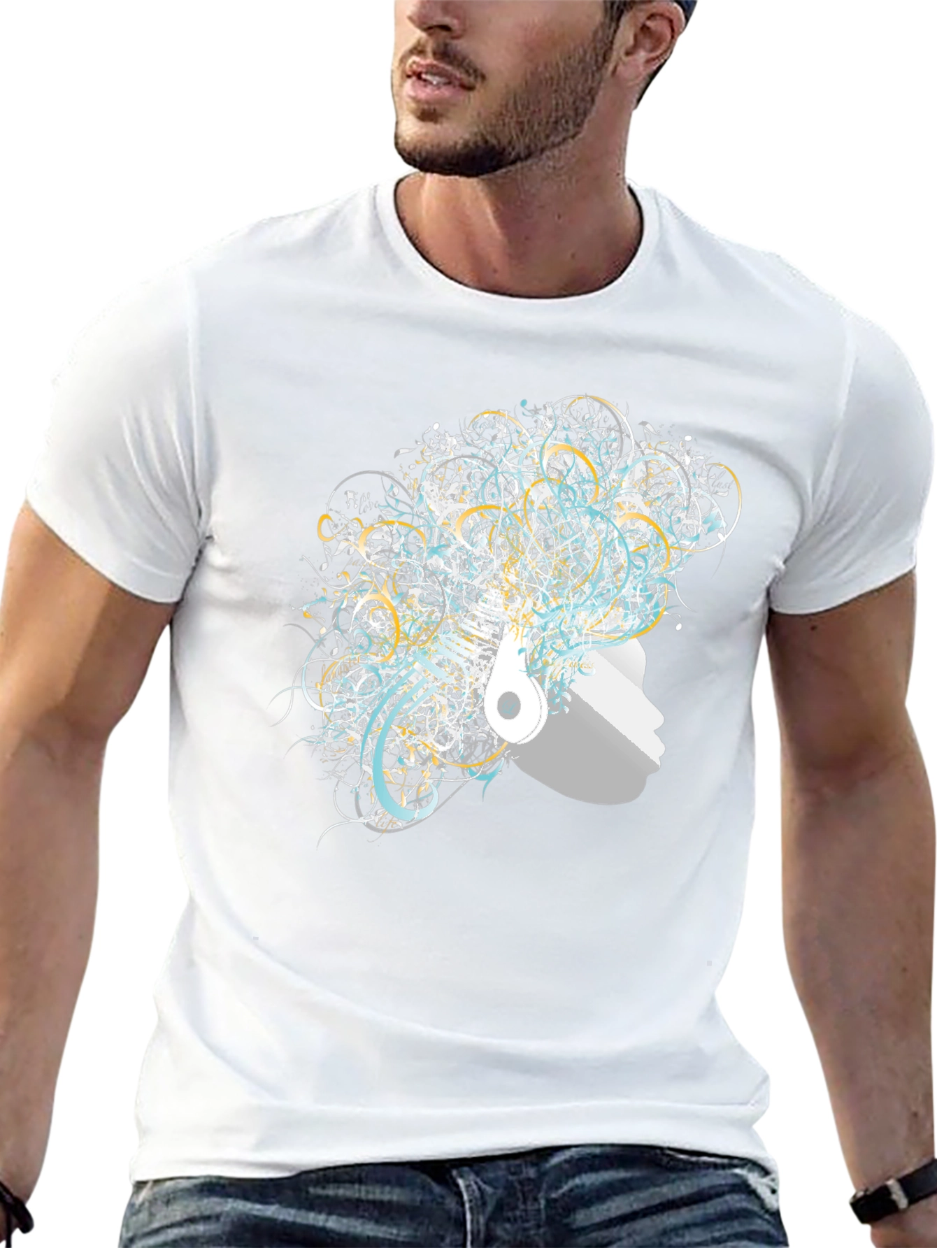 Artistic Afro Headphone T-Shirt - Black