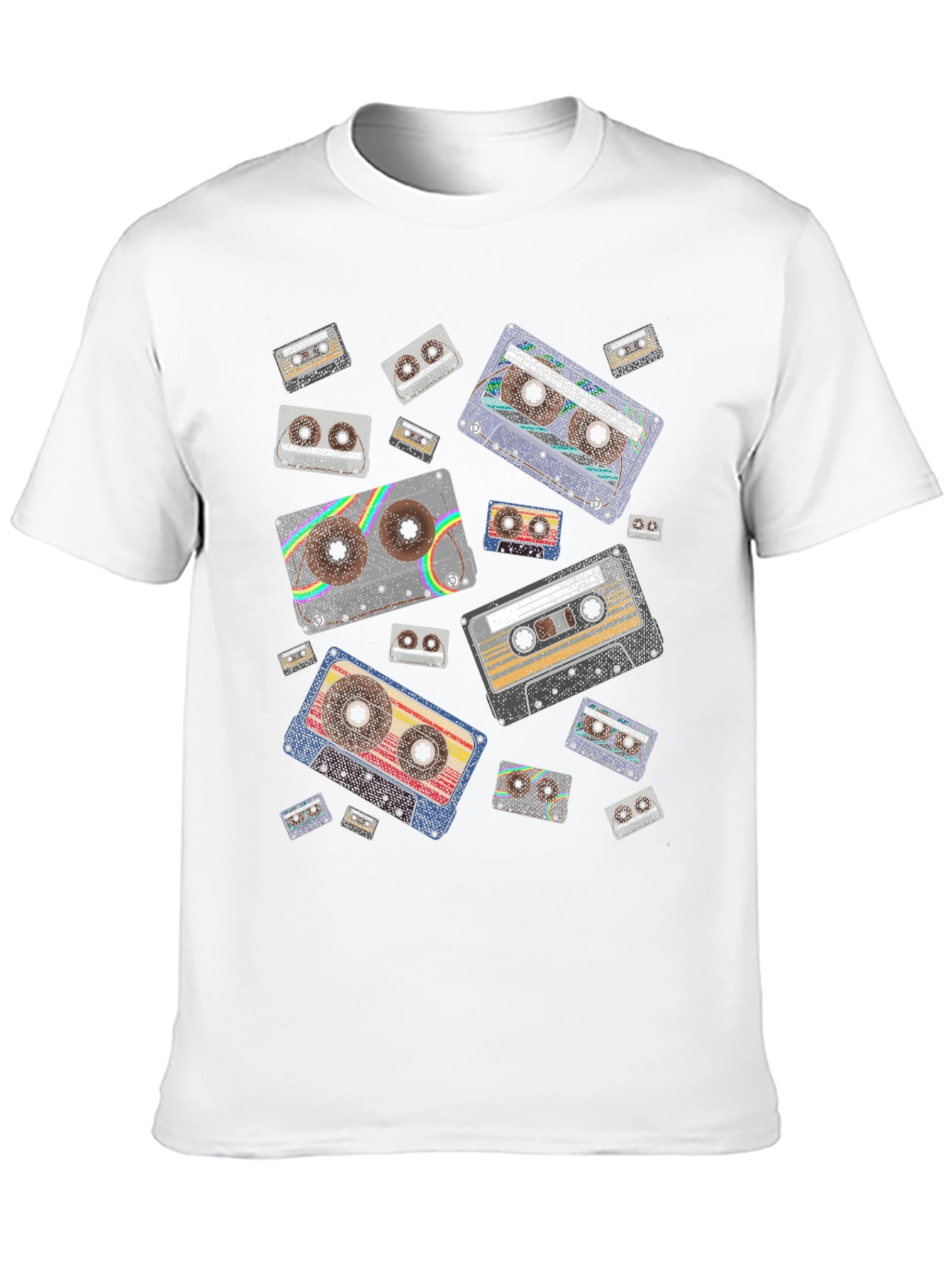 Retro Cassette Tape Pattern Black T-Shirt
