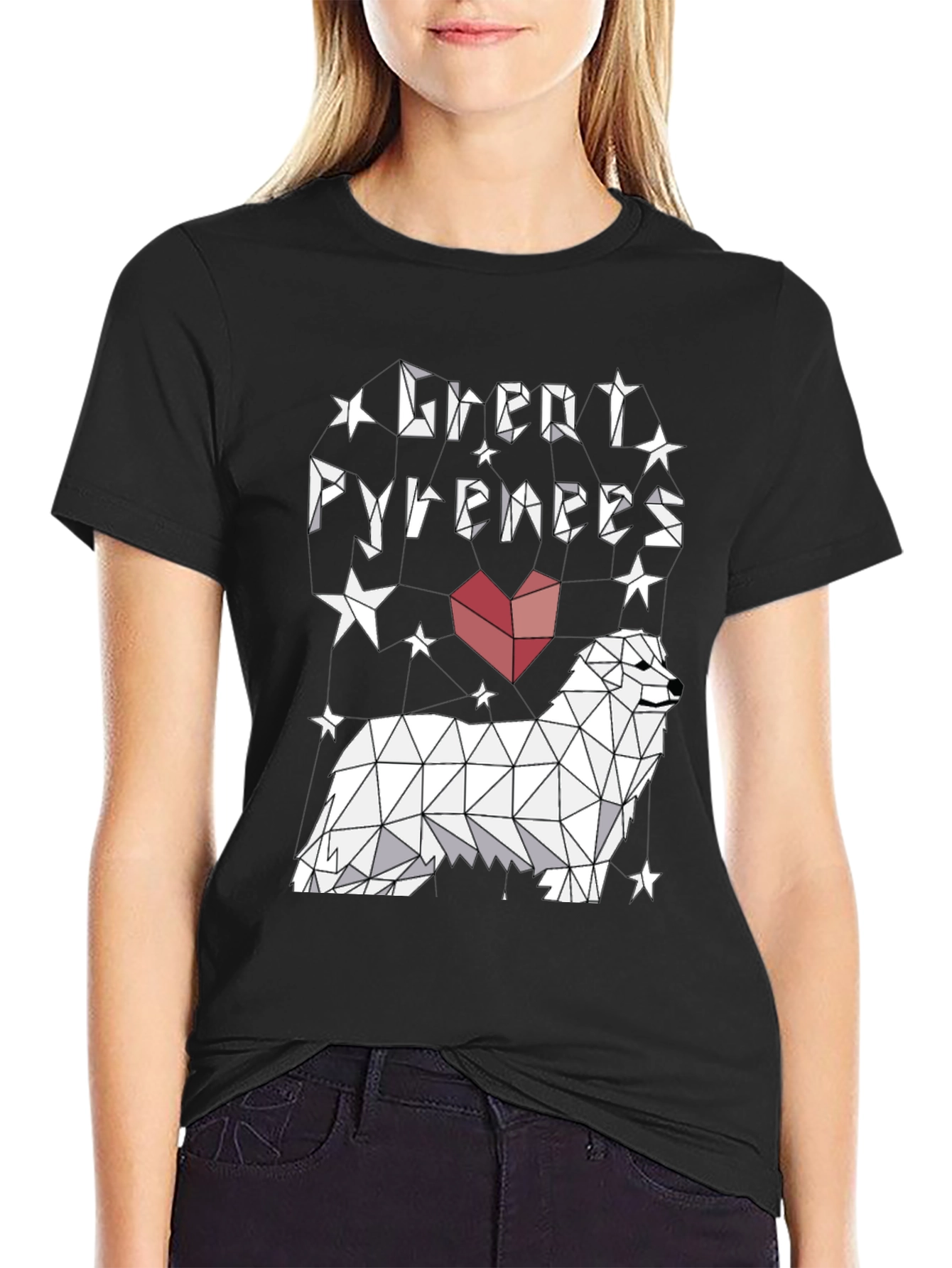 Great Pyrenees Geometric Art Black T-Shirt