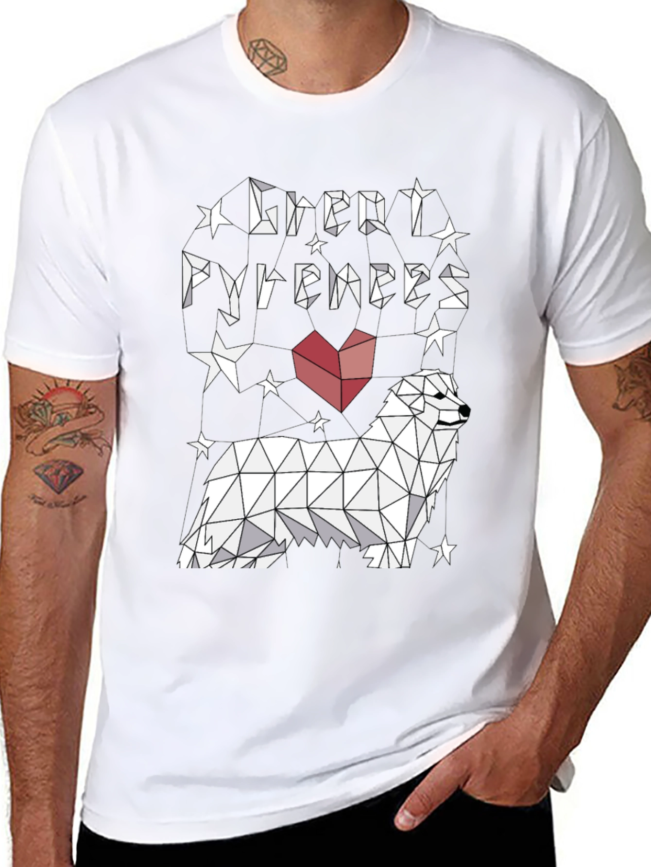 Great Pyrenees Geometric Art Black T-Shirt