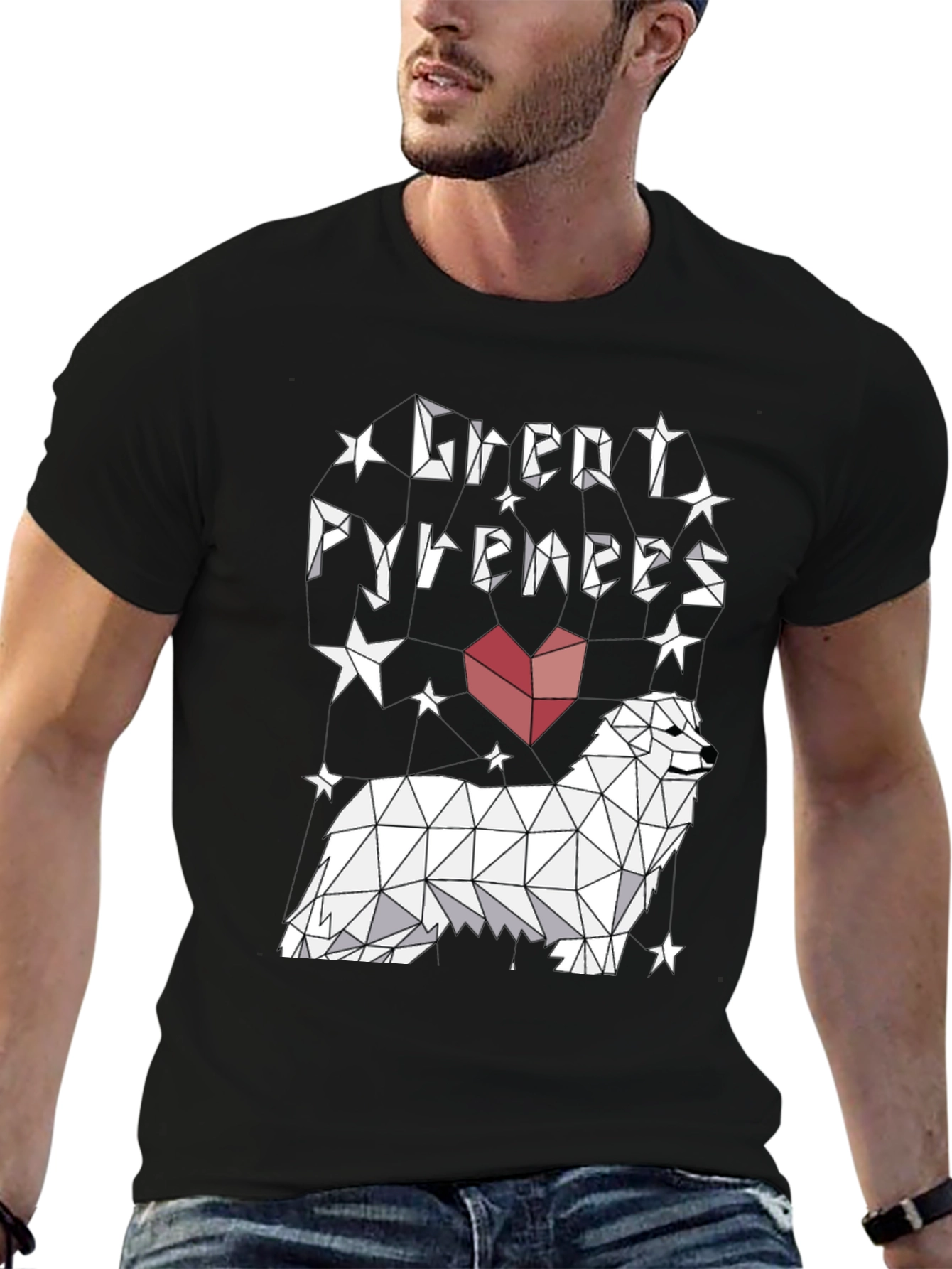 Great Pyrenees Geometric Art Black T-Shirt