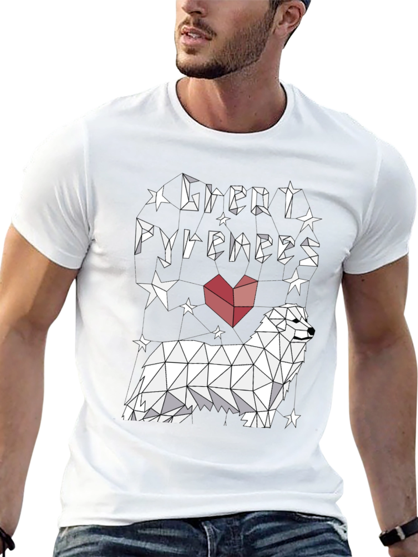 Great Pyrenees Geometric Art Black T-Shirt