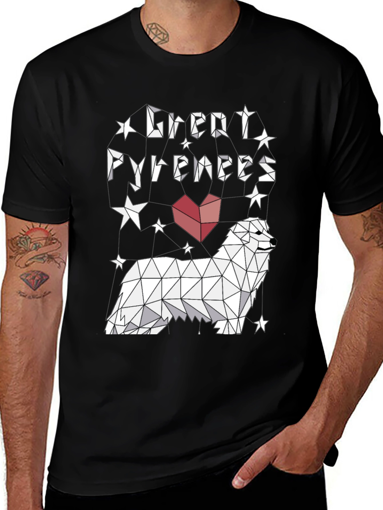 Great Pyrenees Geometric Art Black T-Shirt