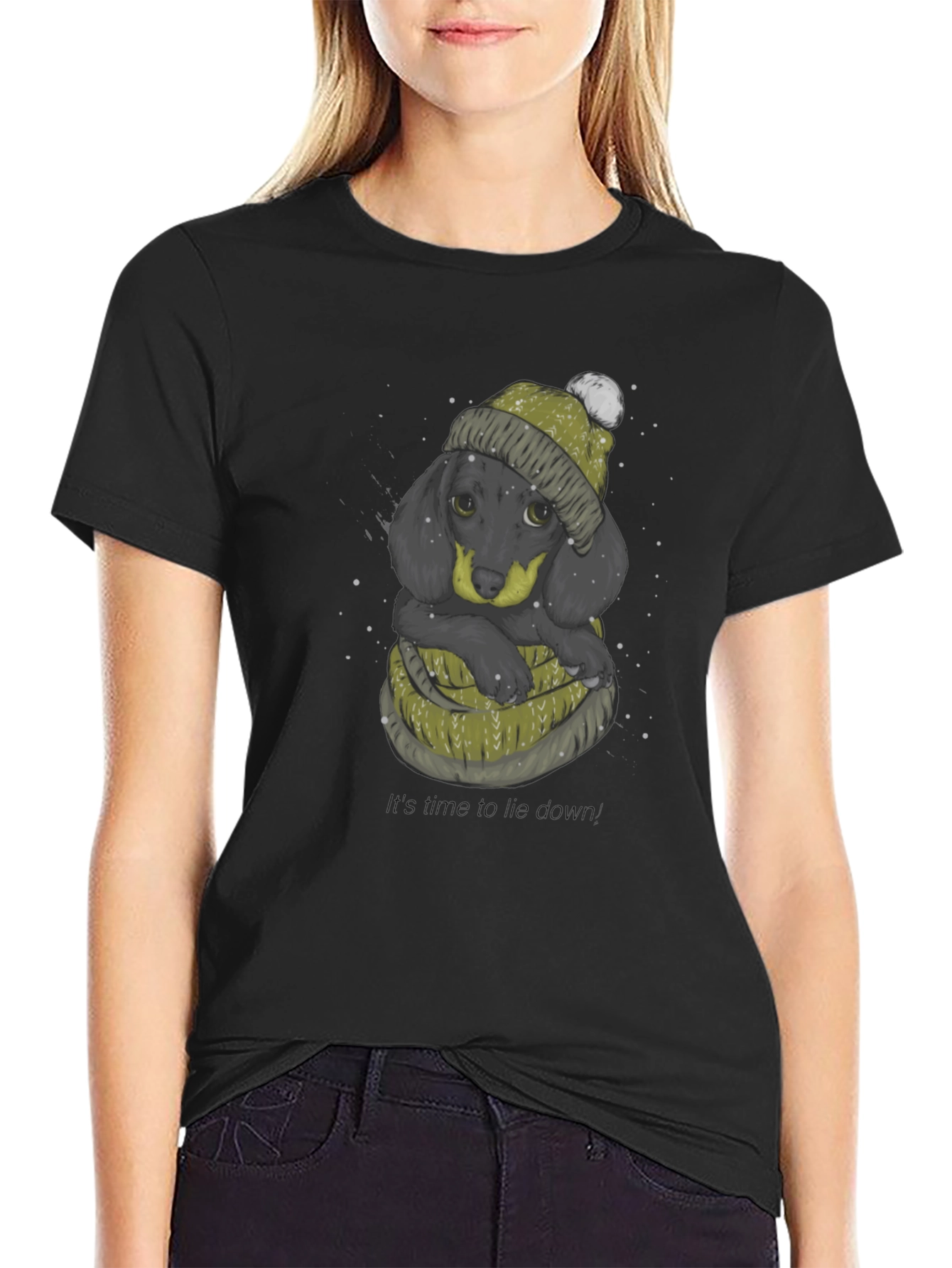 Dachshund in Winter Hat Graphic T-Shirt