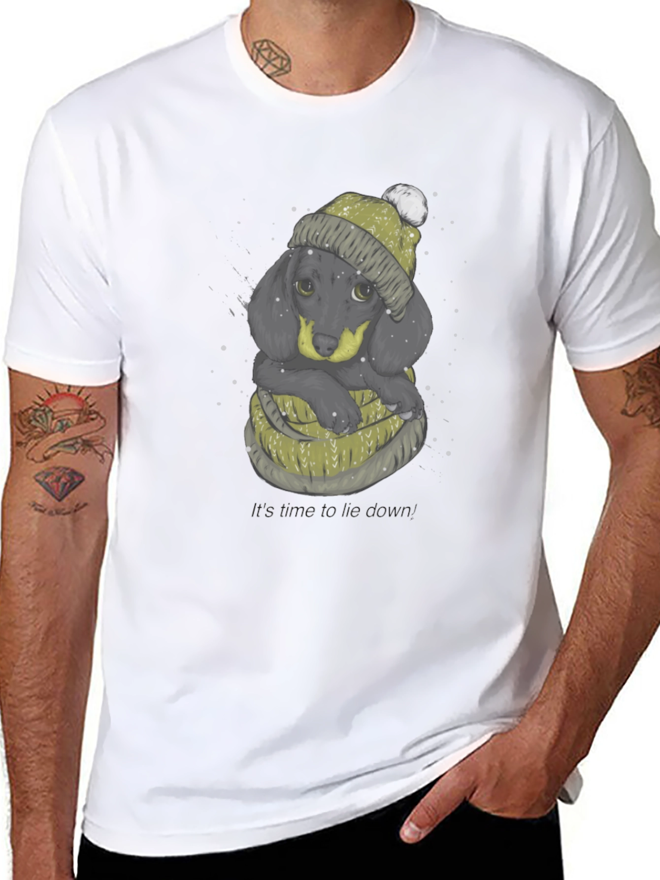 Dachshund in Winter Hat Graphic T-Shirt