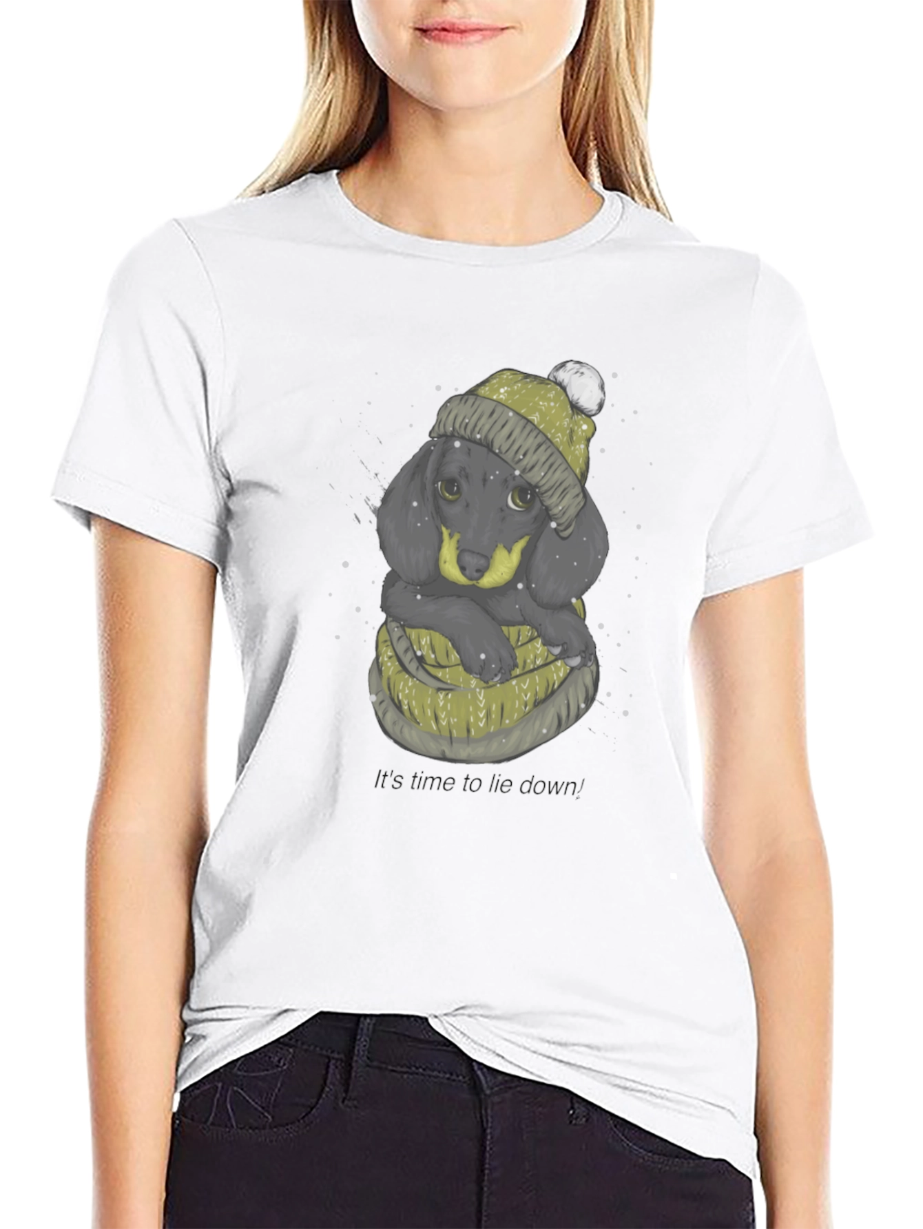 Dachshund in Winter Hat Graphic T-Shirt