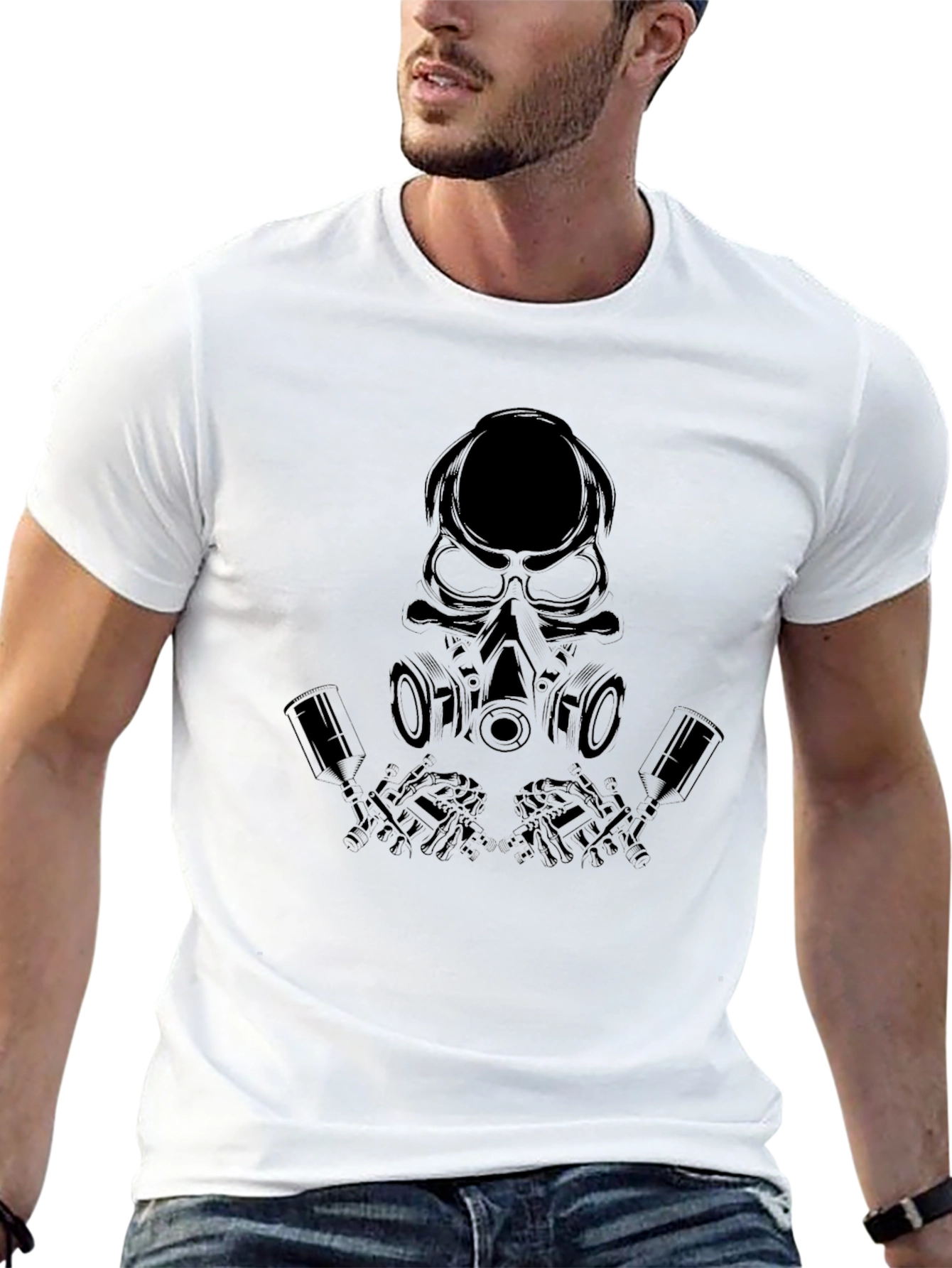 Skull Gas Mask Graphic Tee - Black