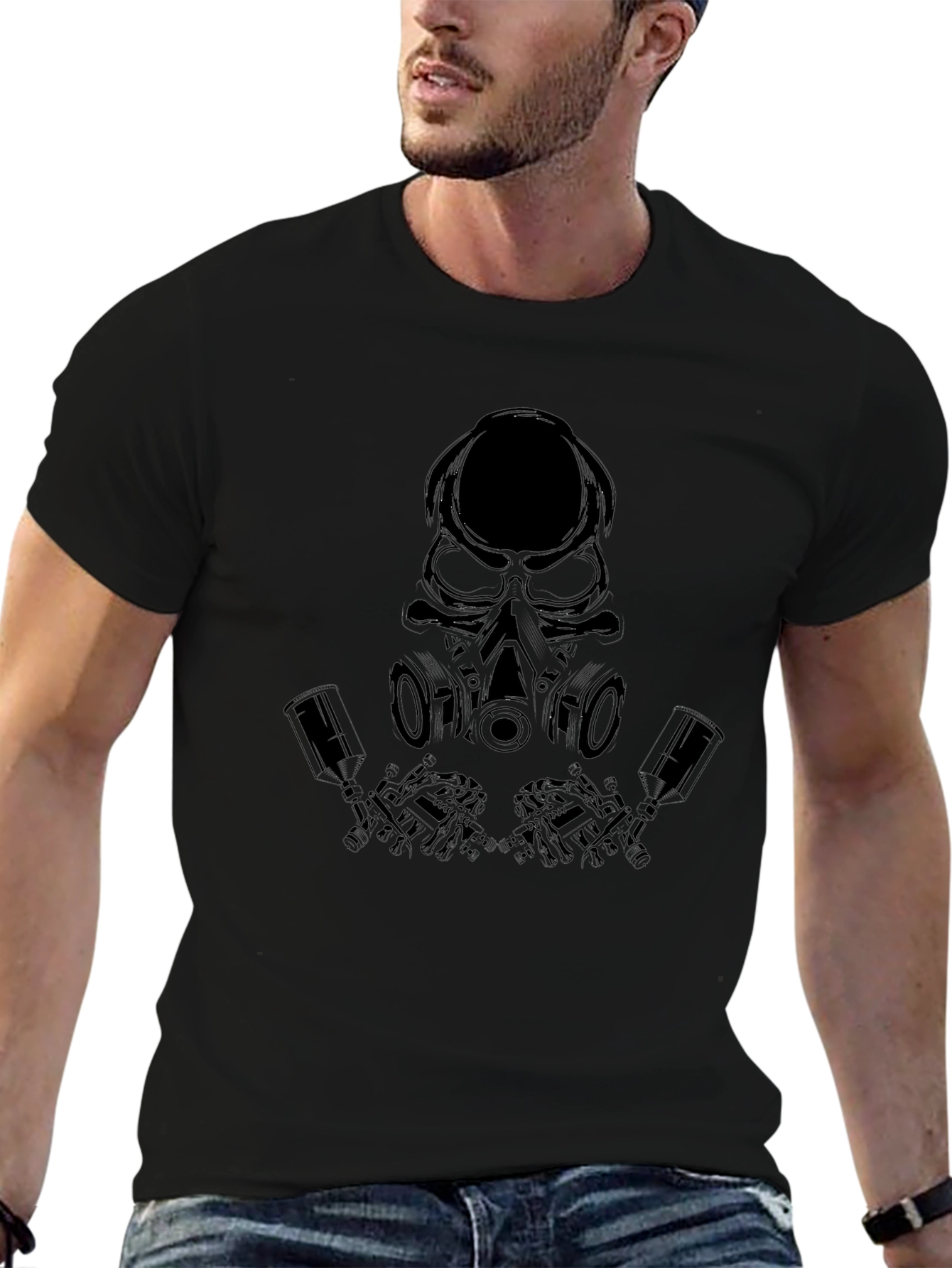 Skull Gas Mask Graphic Tee - Black