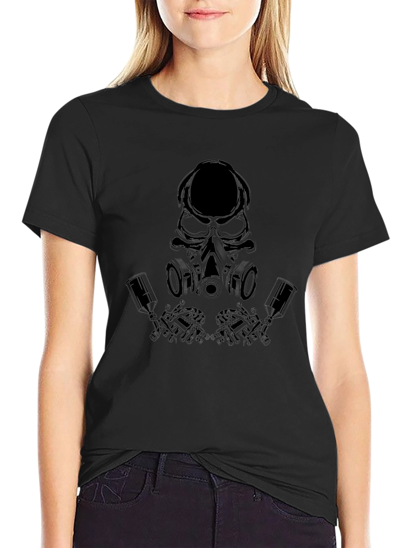 Skull Gas Mask Graphic Tee - Black