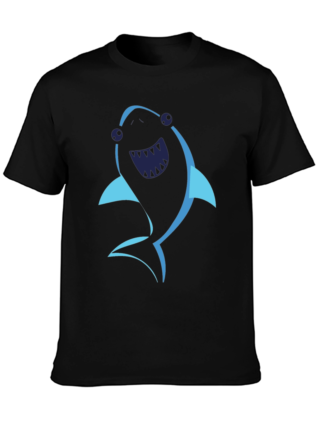 Cartoon Shark Graphic Tee - Black Cotton T-Shirt