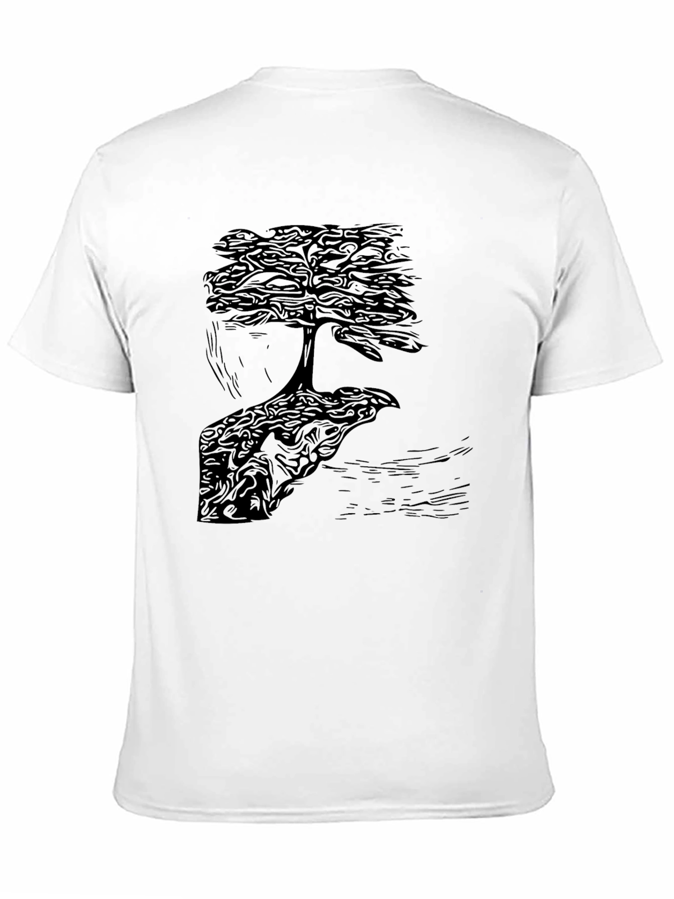Bonsai Tree Graphic Print Crew Neck Tee - Black