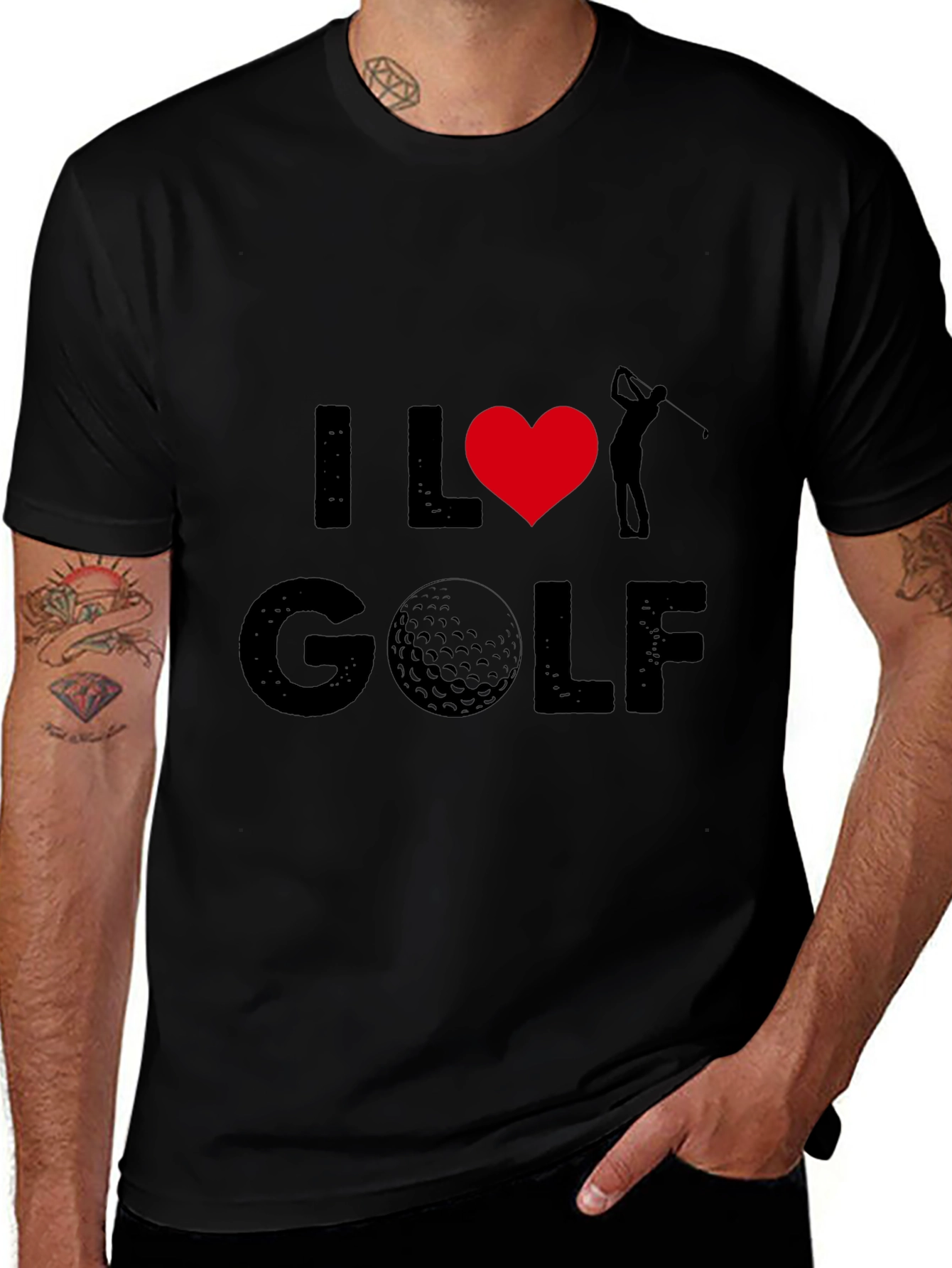 I Love Golf Graphic Tee - Black Cotton T-Shirt