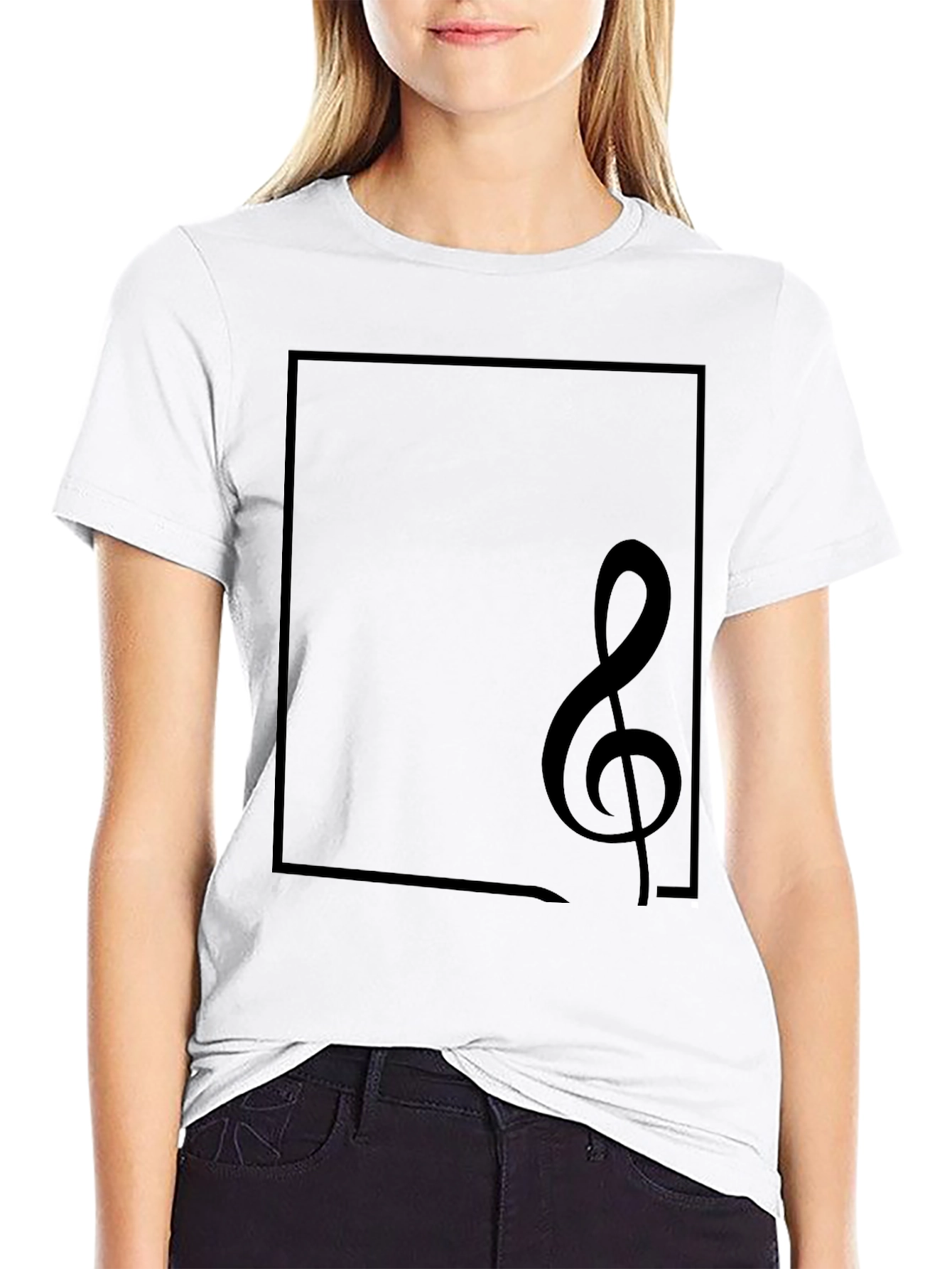 Musical Note Graphic Tee - Black Cotton Casual Top