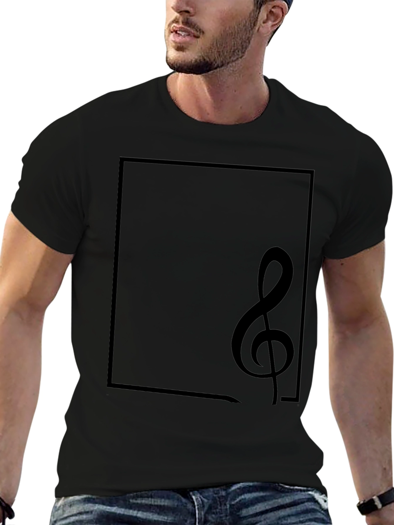 Musical Note Graphic Tee - Black Cotton Casual Top