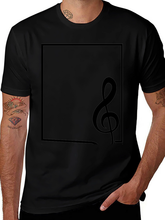 Musical Note Graphic Tee - Black Cotton Casual Top