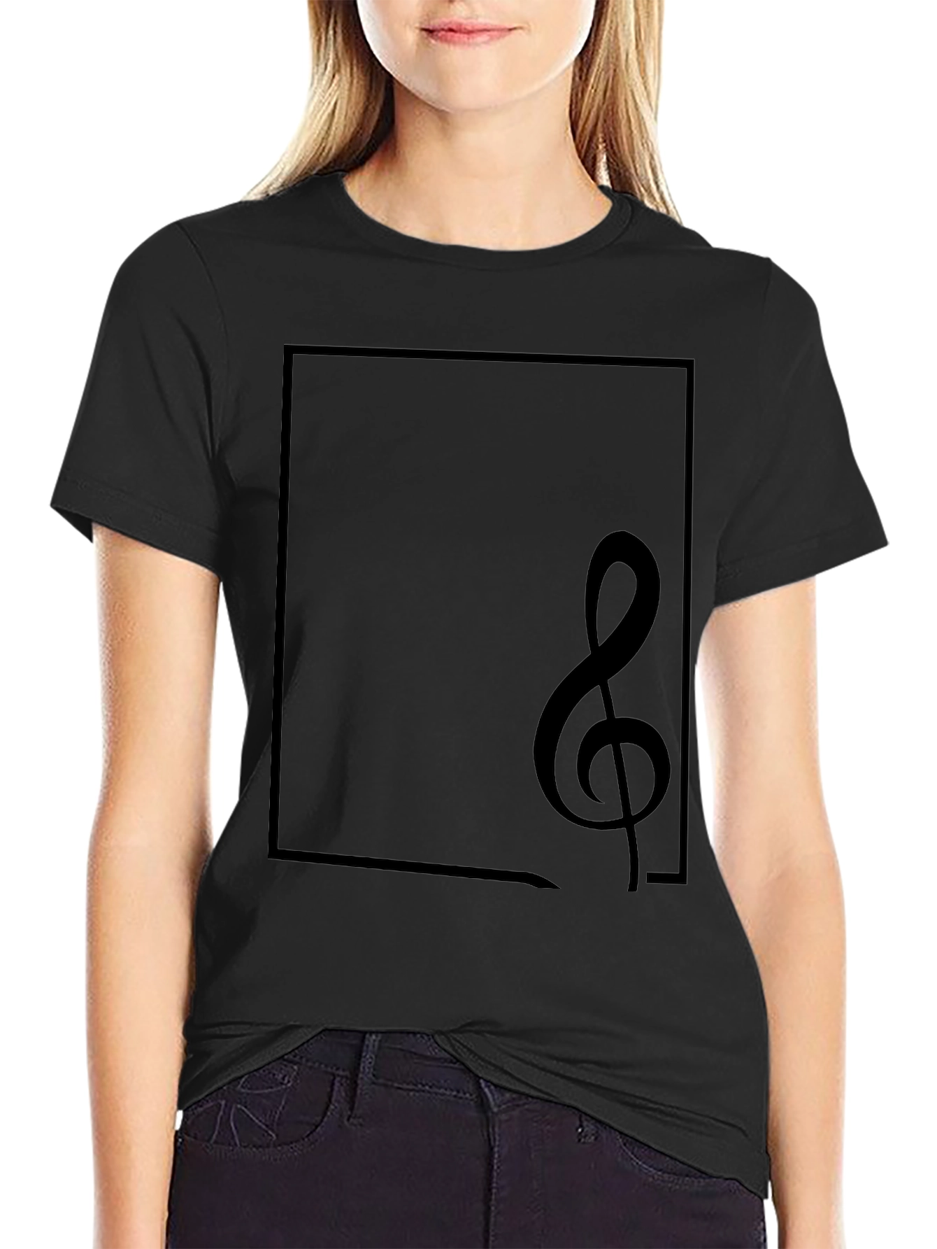 Musical Note Graphic Tee - Black Cotton Casual Top