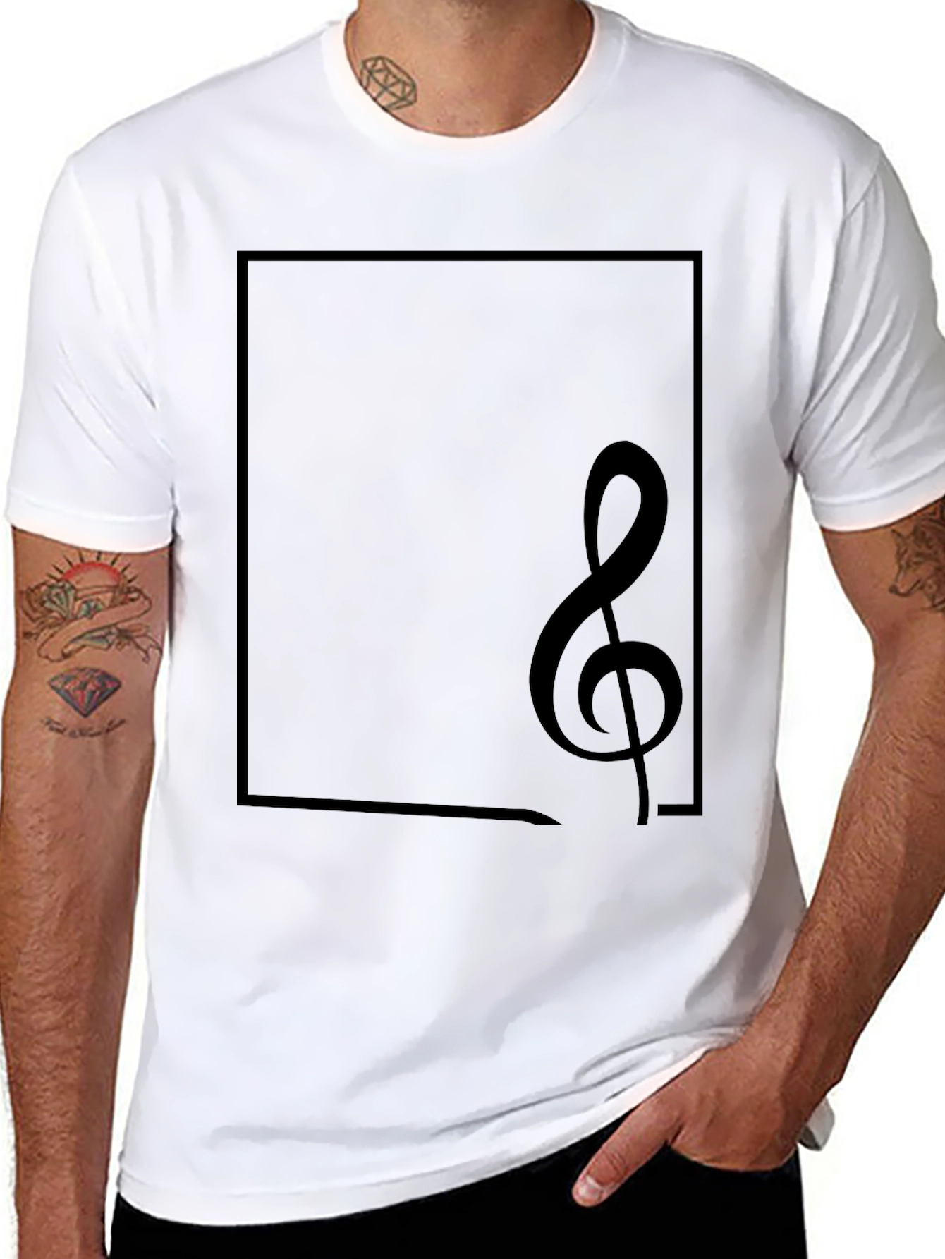 Musical Note Graphic Tee - Black Cotton Casual Top