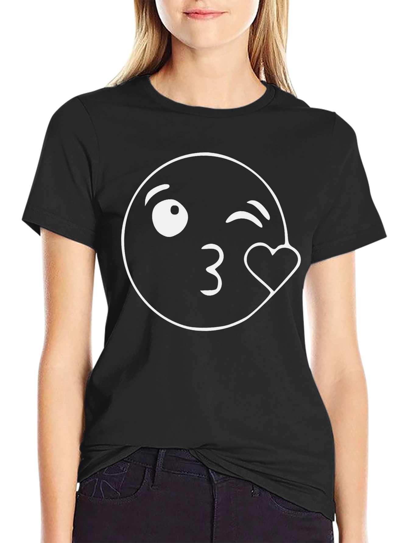 Kiss Emoji Graphic Black T-Shirt