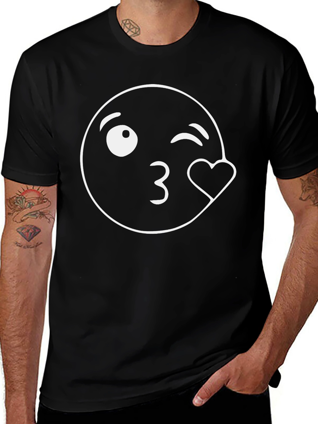 Kiss Emoji Graphic Black T-Shirt