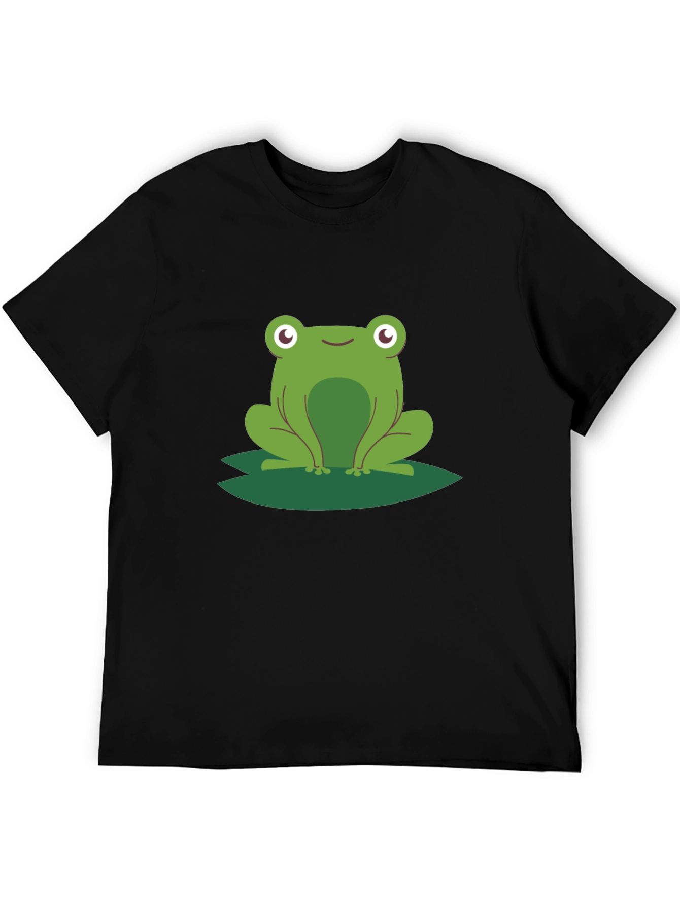 Frog on Lily Pad Graphic Tee - Black Cotton