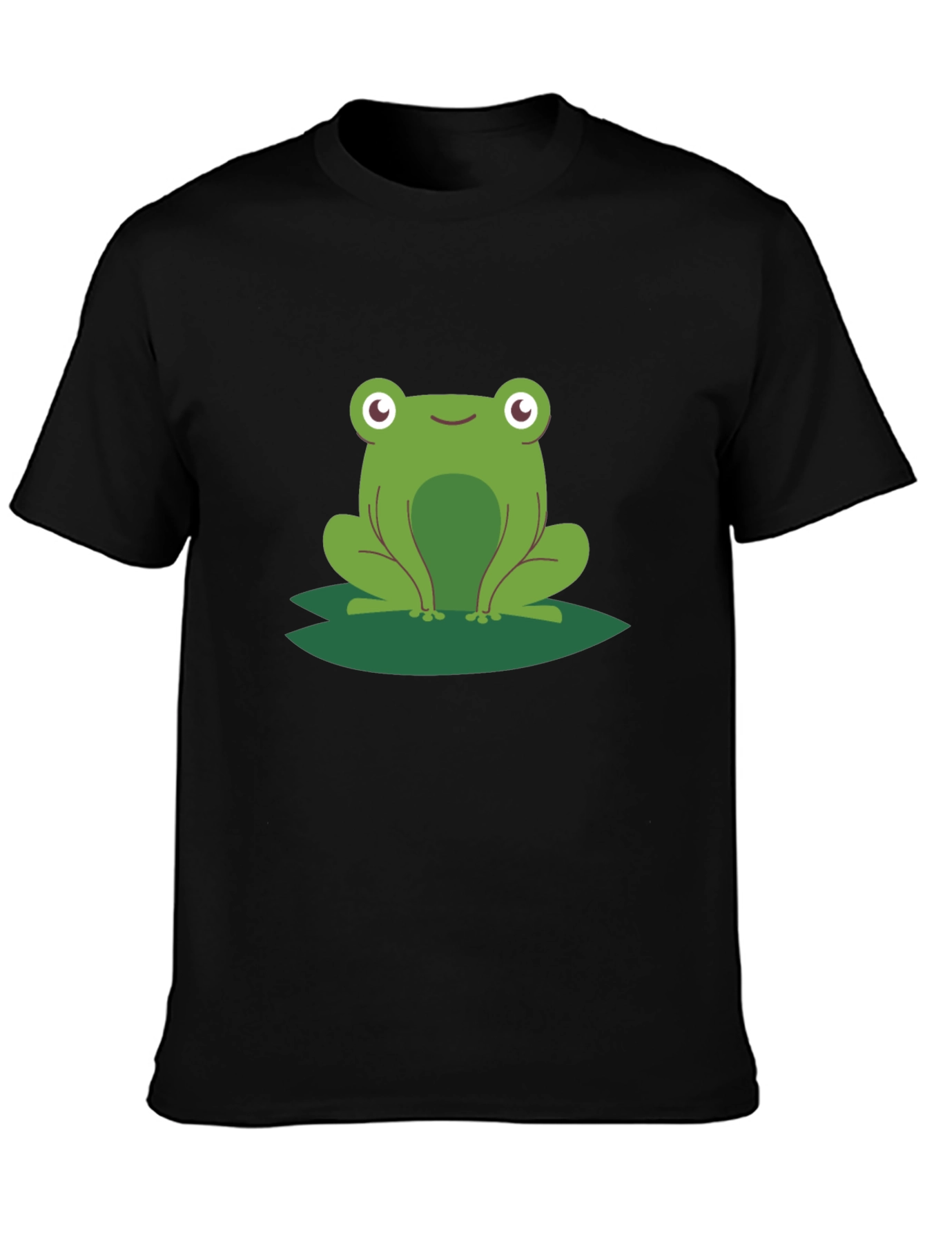 Frog on Lily Pad Graphic Tee - Black Cotton
