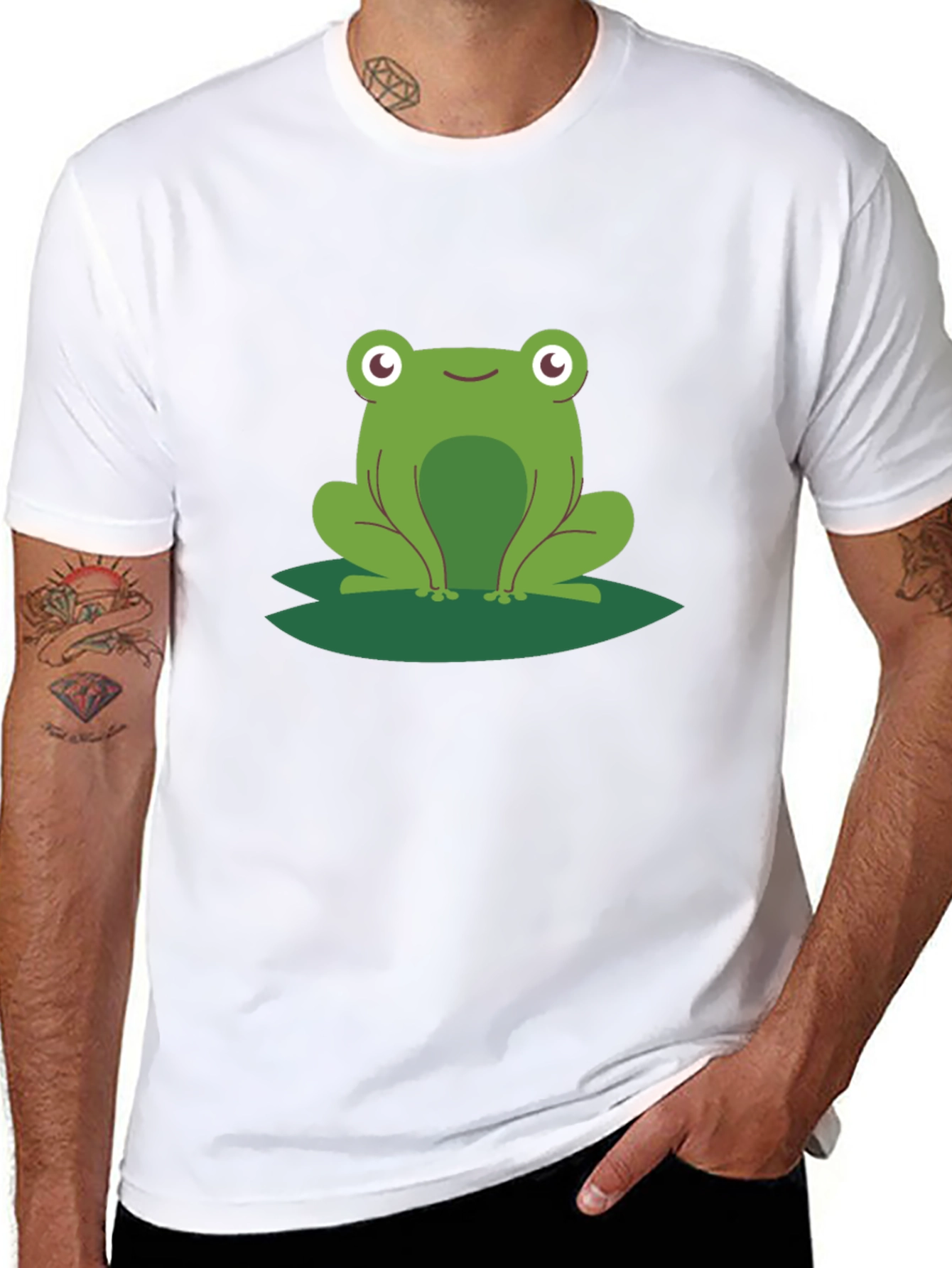 Frog on Lily Pad Graphic Tee - Black Cotton