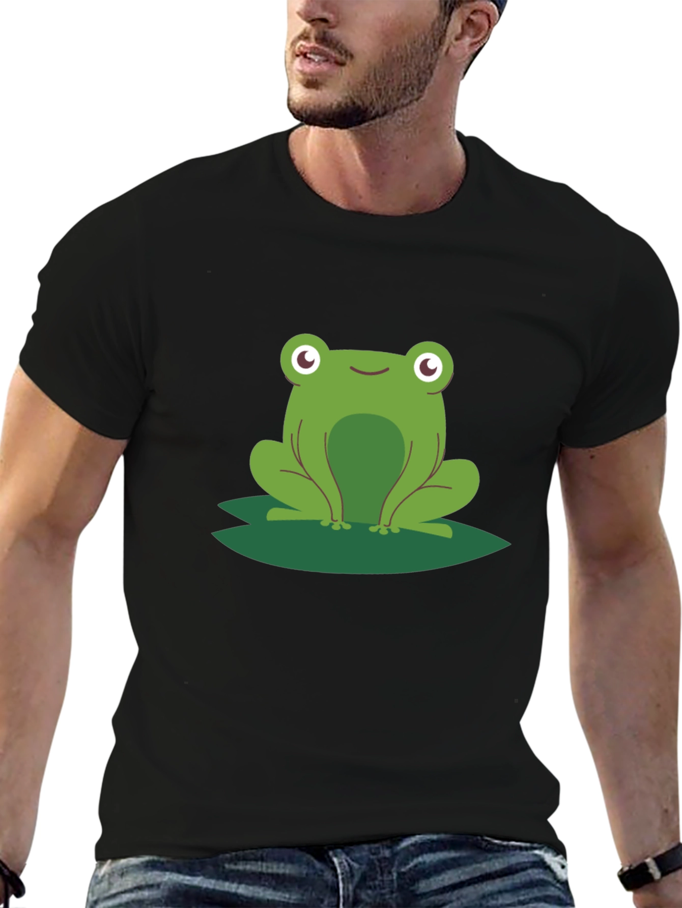Frog on Lily Pad Graphic Tee - Black Cotton