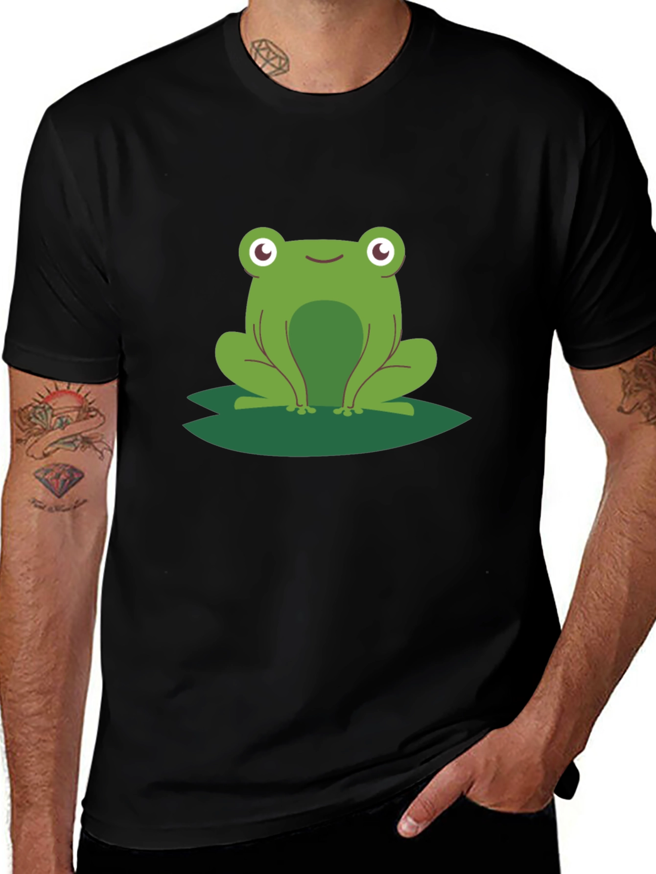 Frog on Lily Pad Graphic Tee - Black Cotton