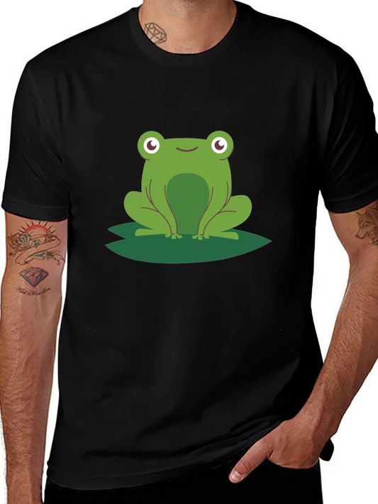 Frog on Lily Pad Graphic Tee - Black Cotton