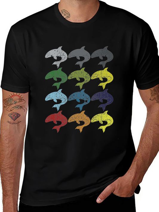 Colorful Killer Whale Graphic Tee - Black