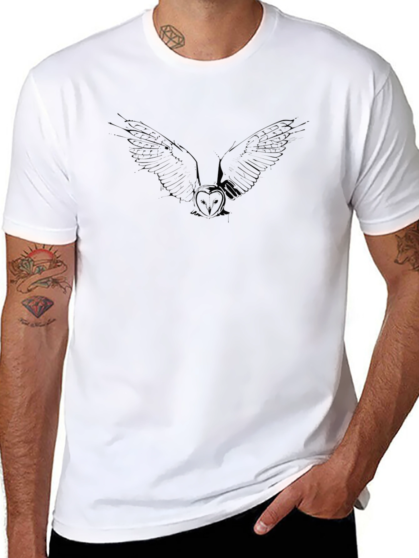 Mens Black Owl Graphic Tee