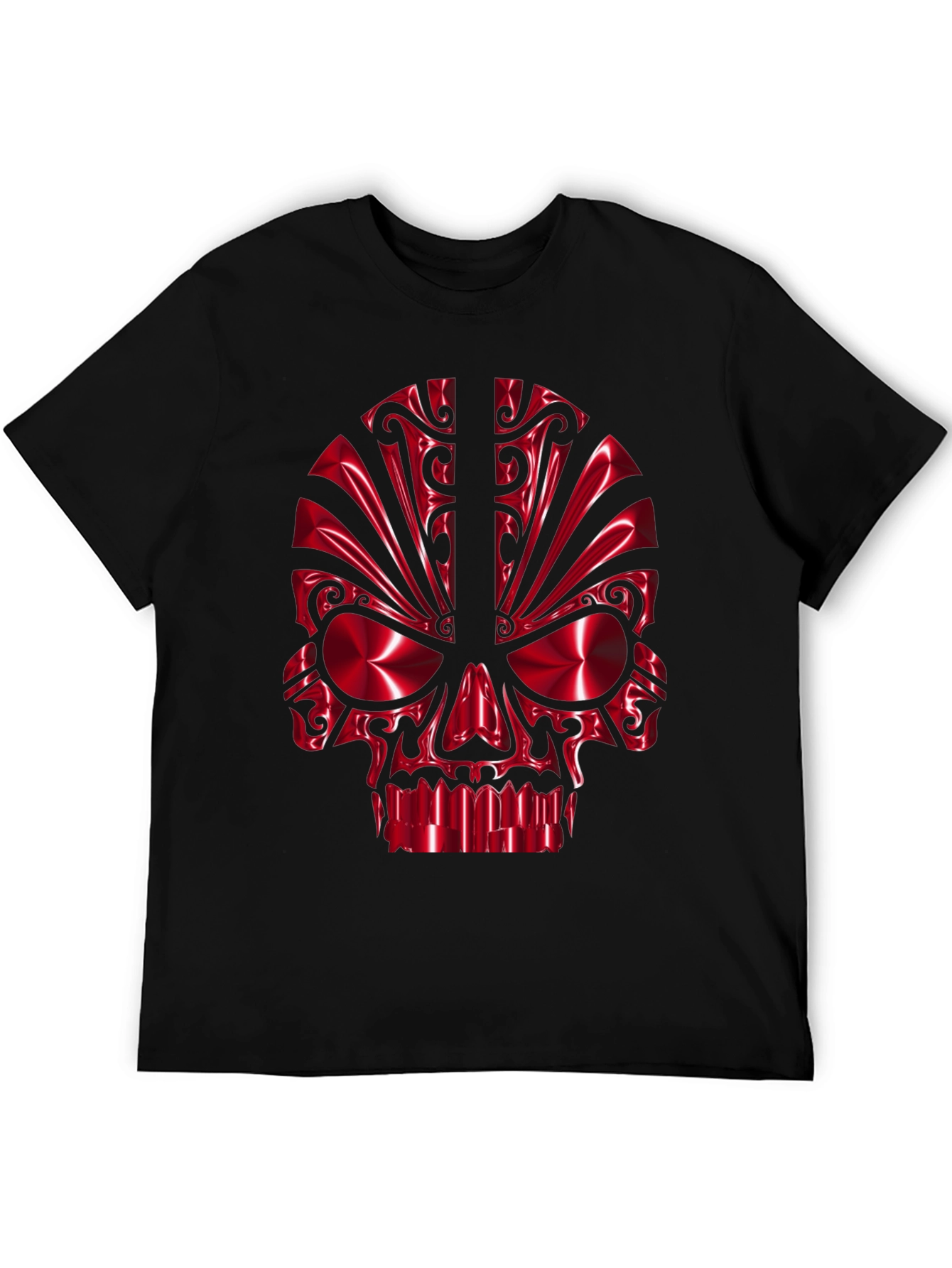 Red Chrome Skull Graphic Black T-Shirt