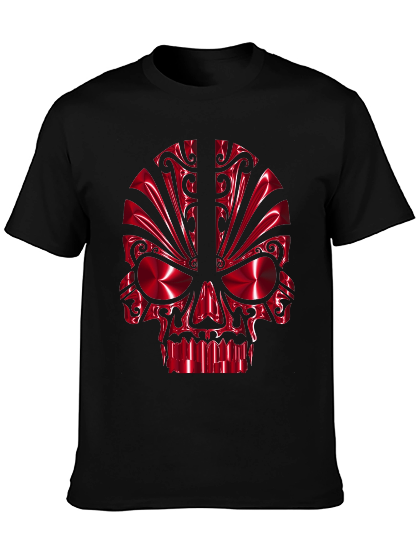 Red Chrome Skull Graphic Black T-Shirt