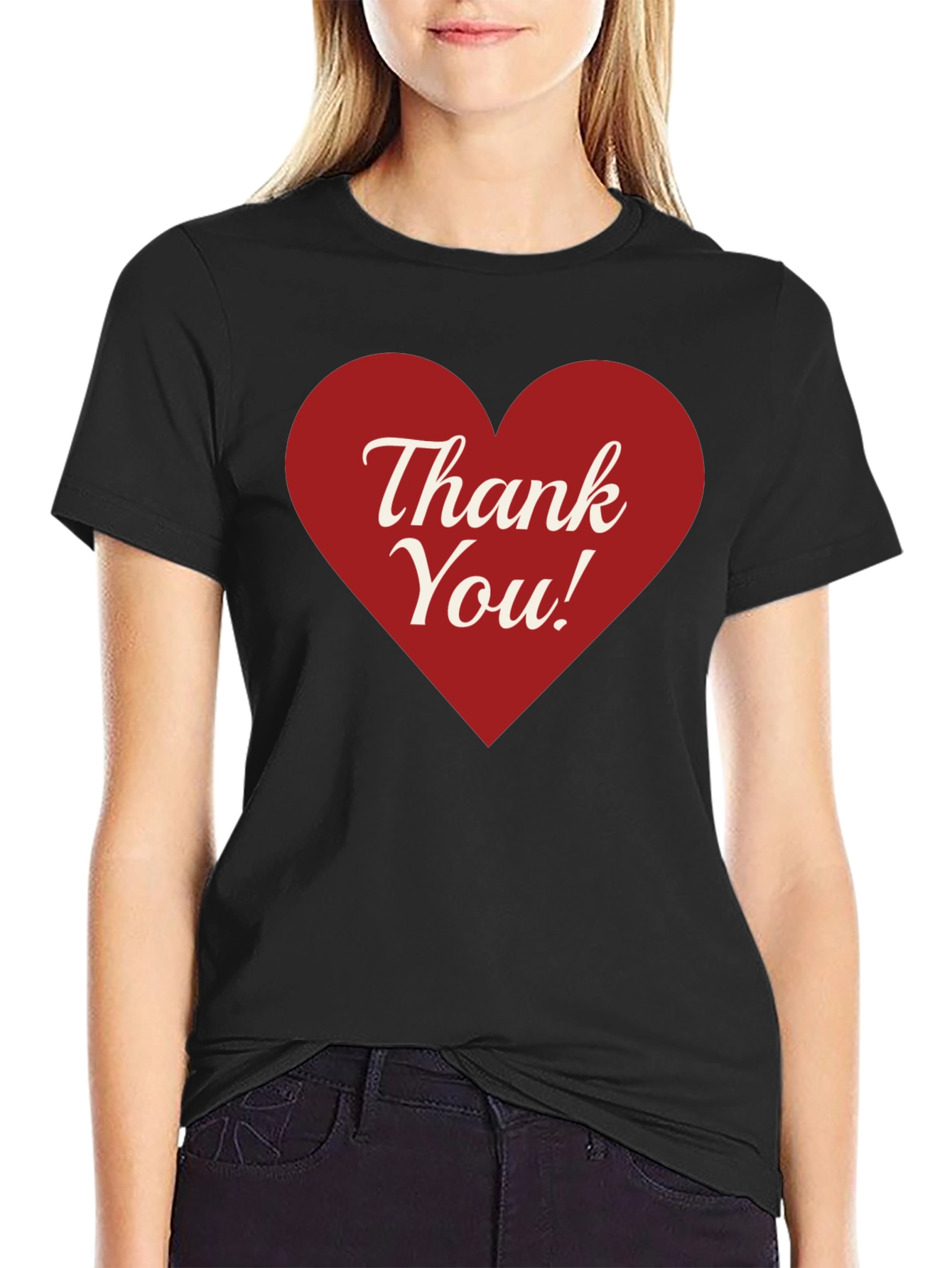 Thank You Heart Graphic Tee - Black Cotton Blend