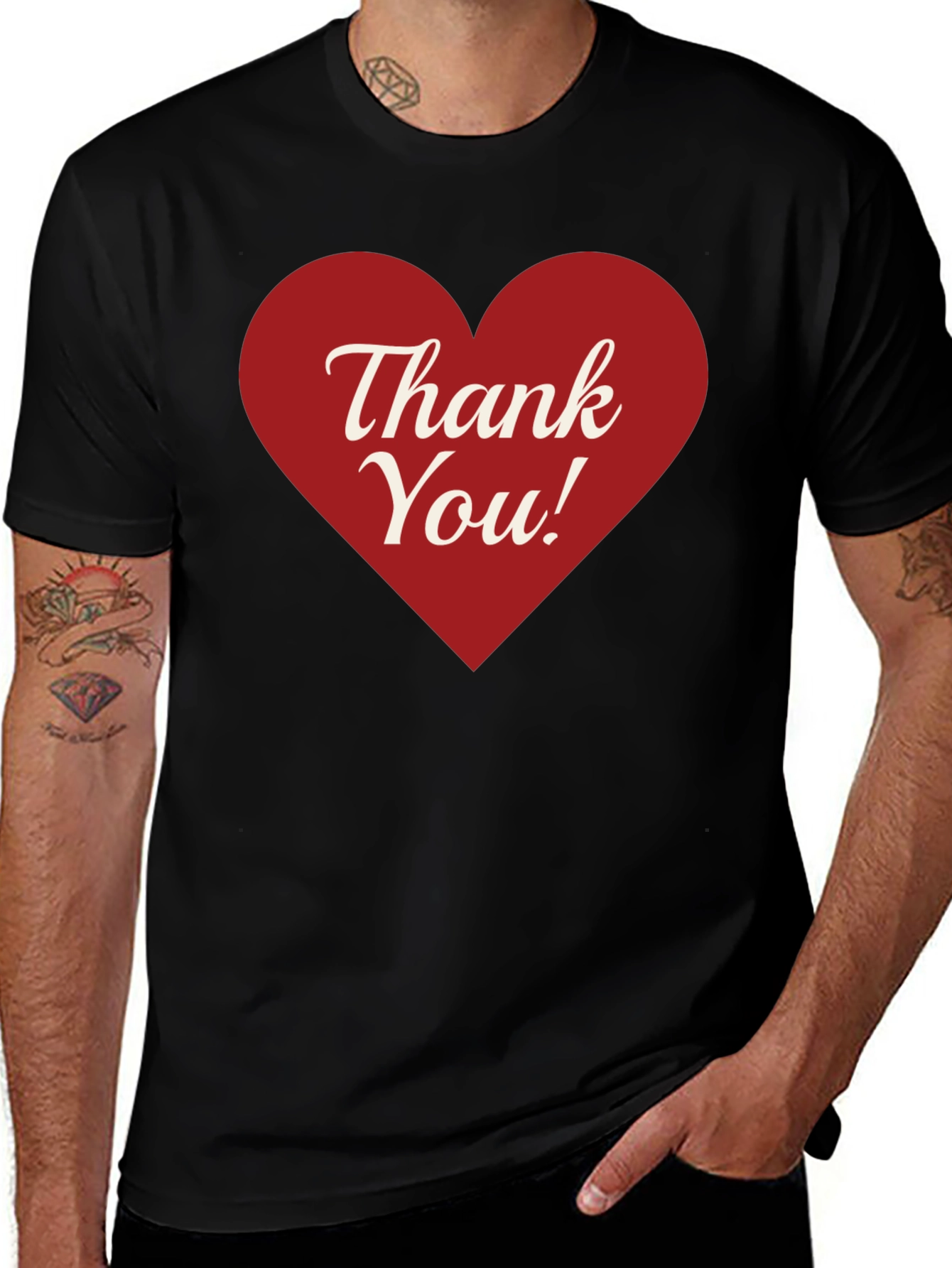 Thank You Heart Graphic Tee - Black Cotton Blend