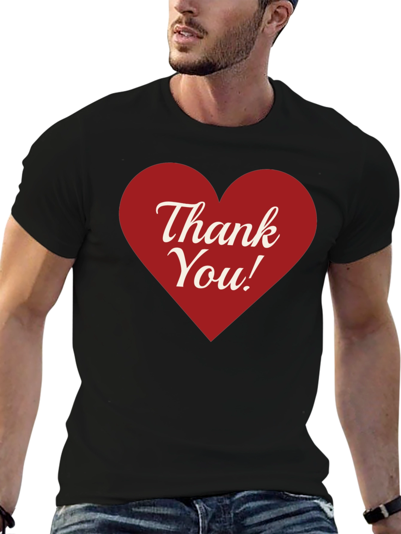 Thank You Heart Graphic Tee - Black Cotton Blend