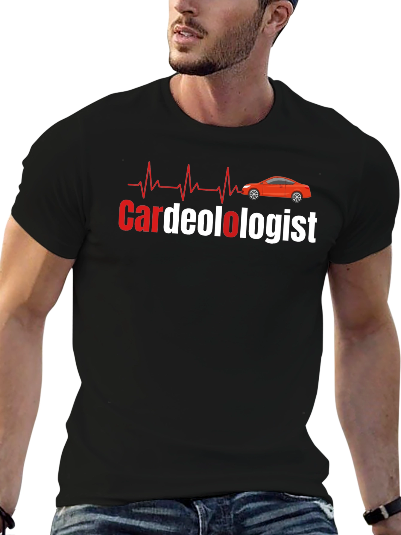 Cardeologist Funny Car and Heartbeat Black T-Shirt