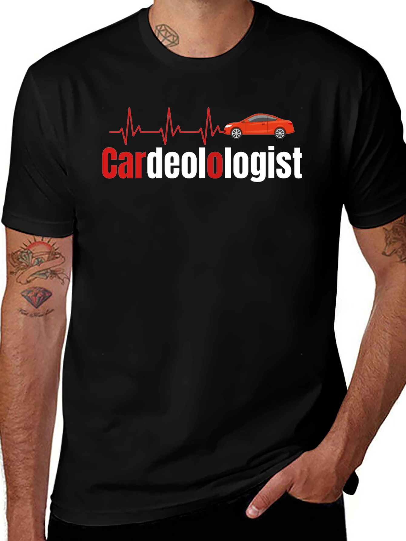 Cardeologist Funny Car and Heartbeat Black T-Shirt