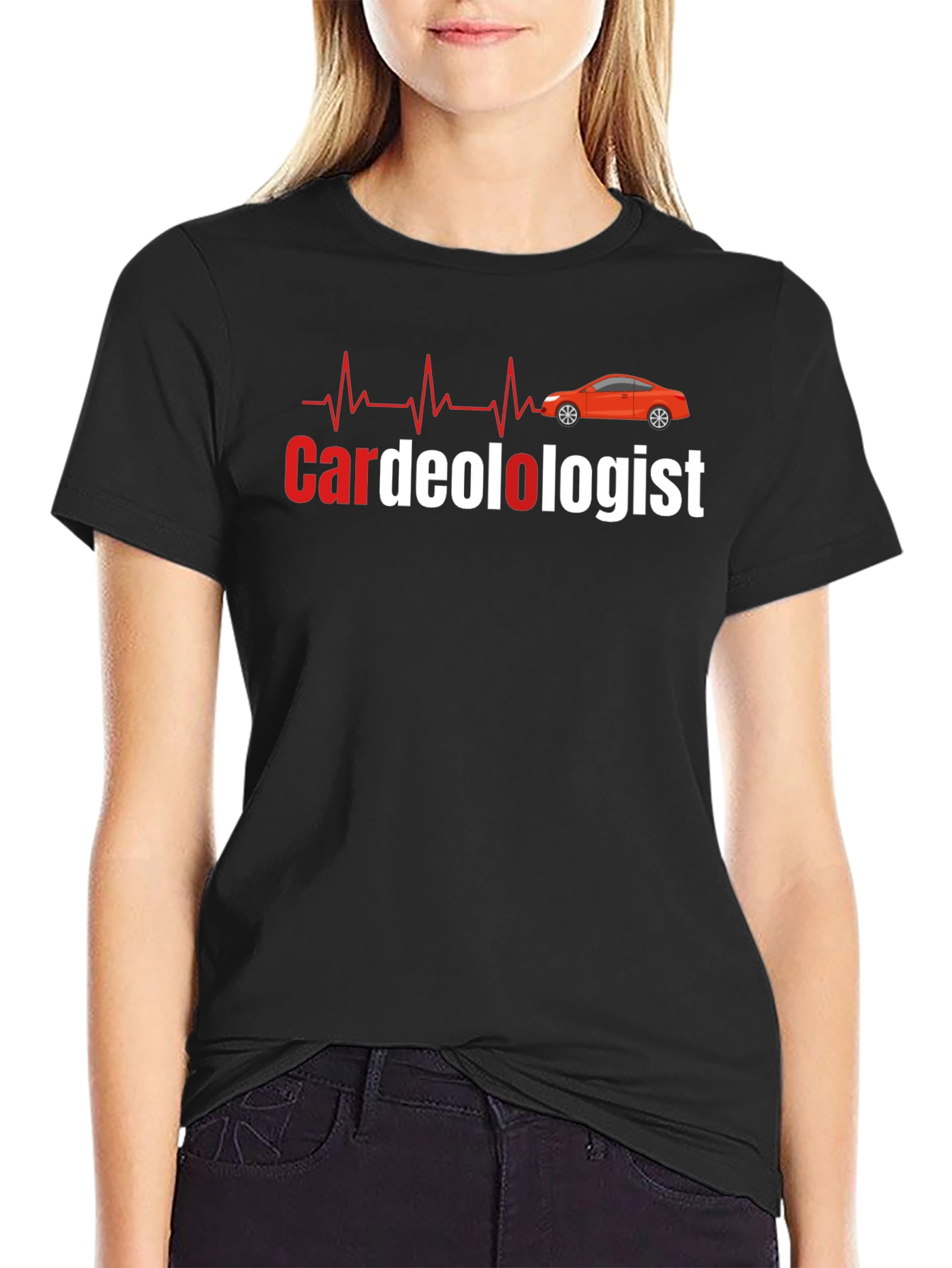 Cardeologist Funny Car and Heartbeat Black T-Shirt