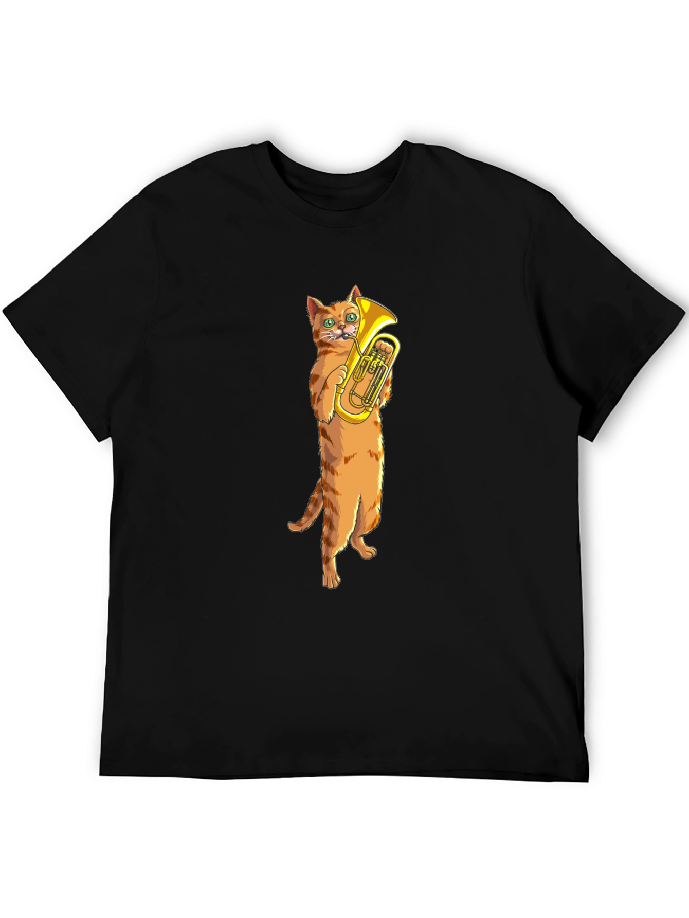 Cat Tuba Player Black T-Shirt