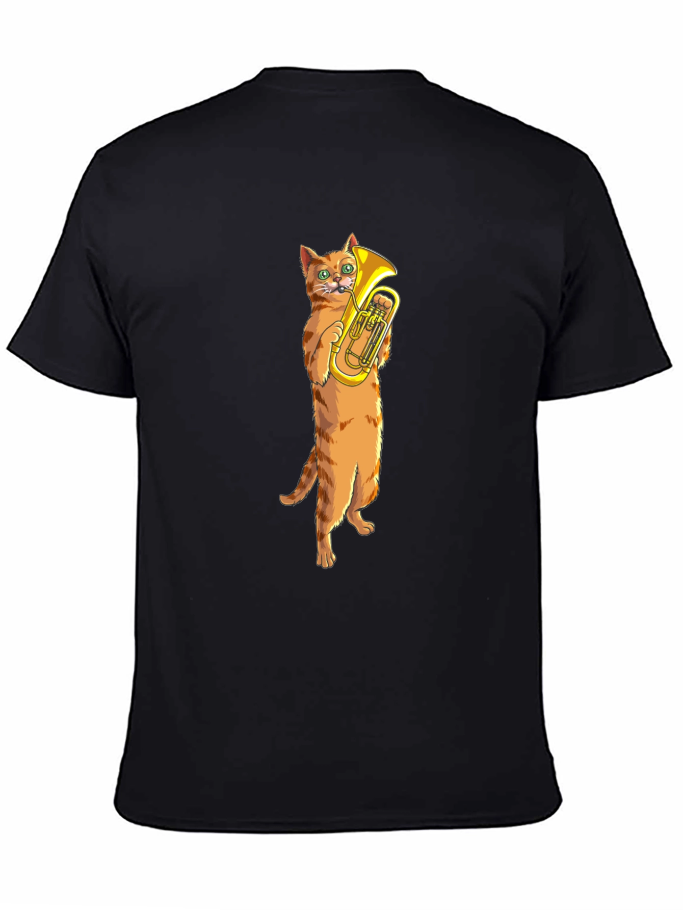 Cat Tuba Player Black T-Shirt