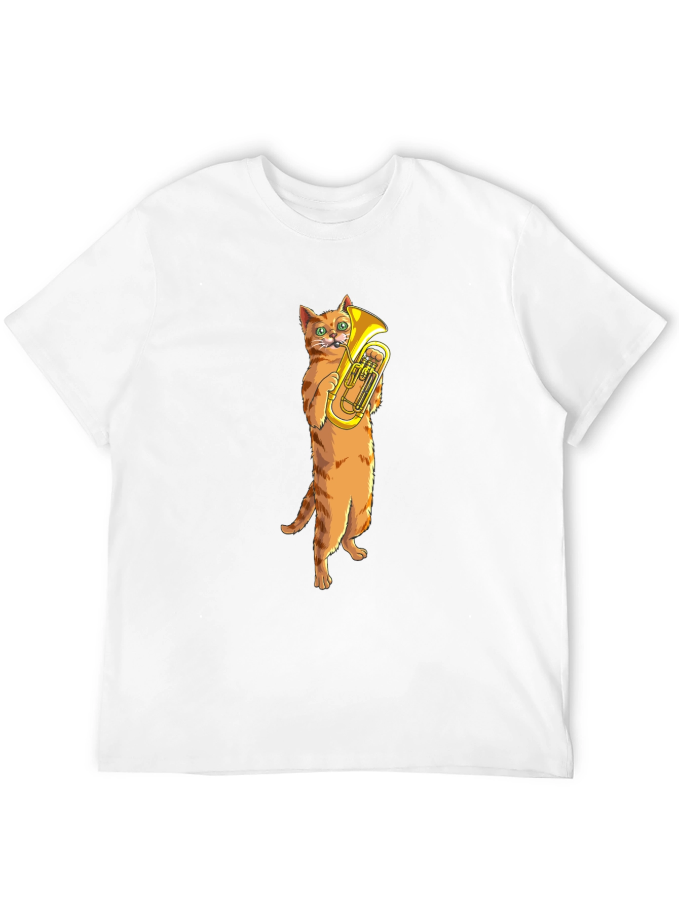 Cat Tuba Player Black T-Shirt
