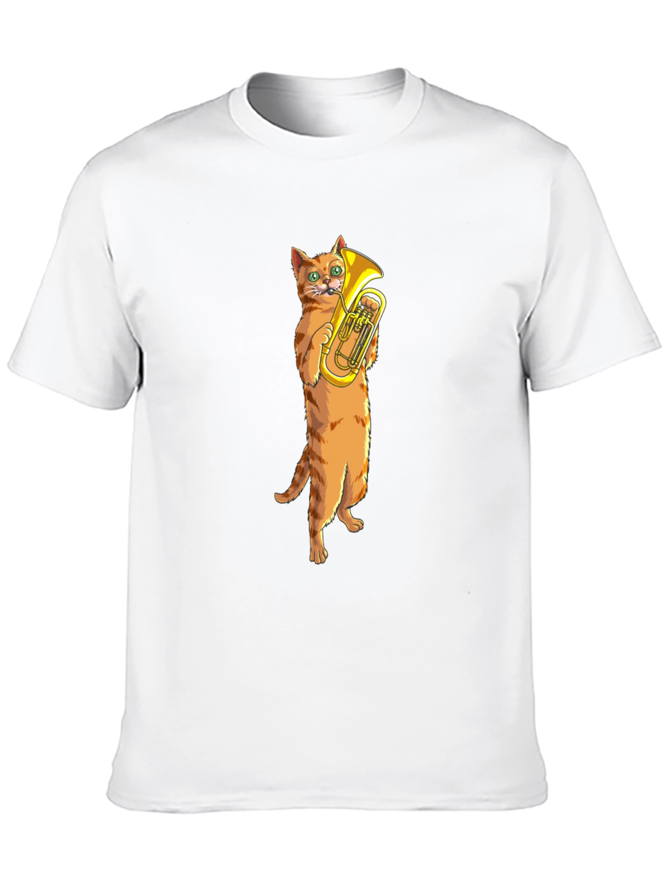 Cat Tuba Player Black T-Shirt