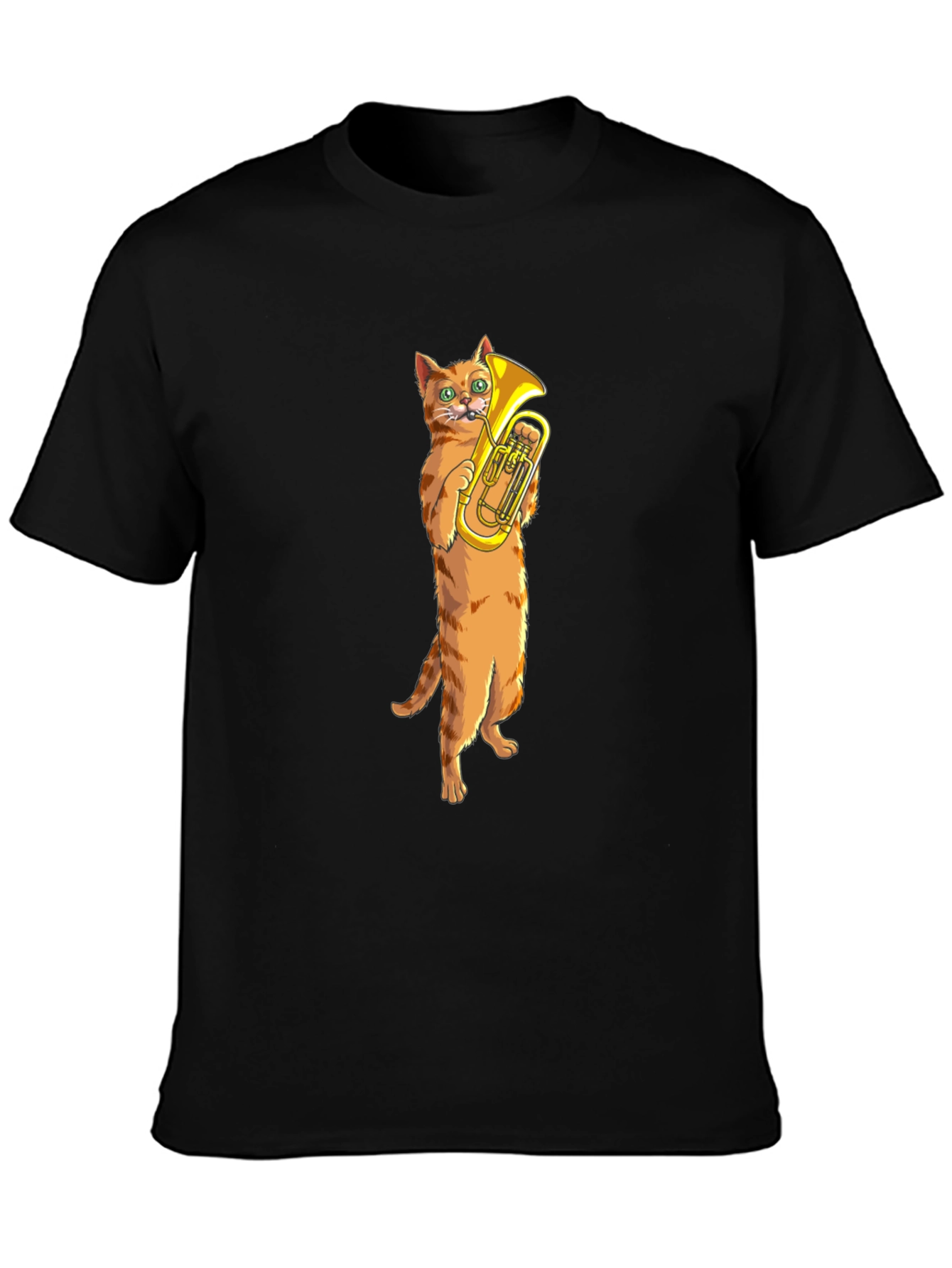 Cat Tuba Player Black T-Shirt
