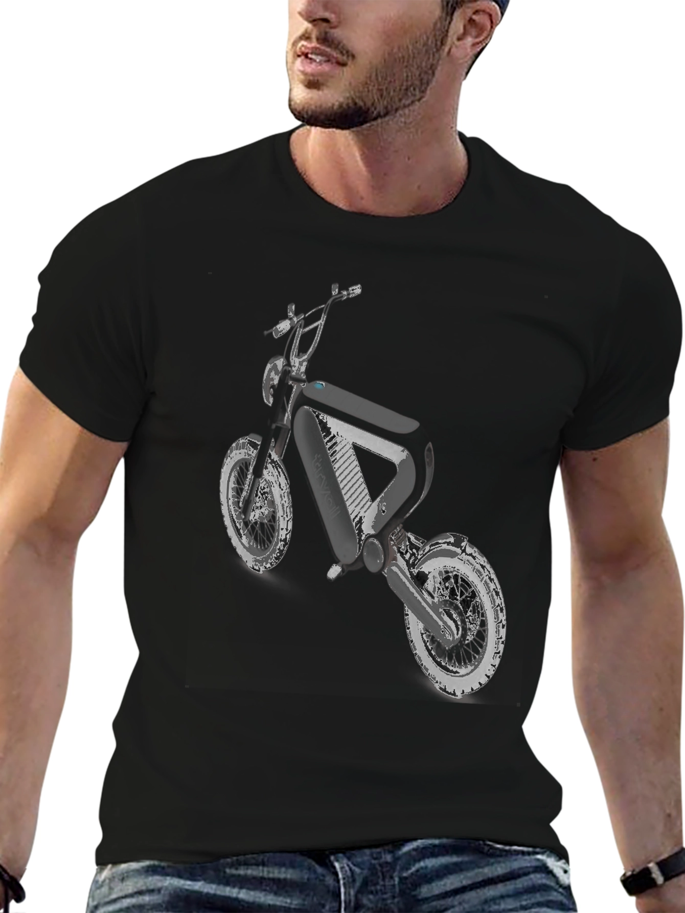 Black T-Shirt with Motorcycle Graphic
