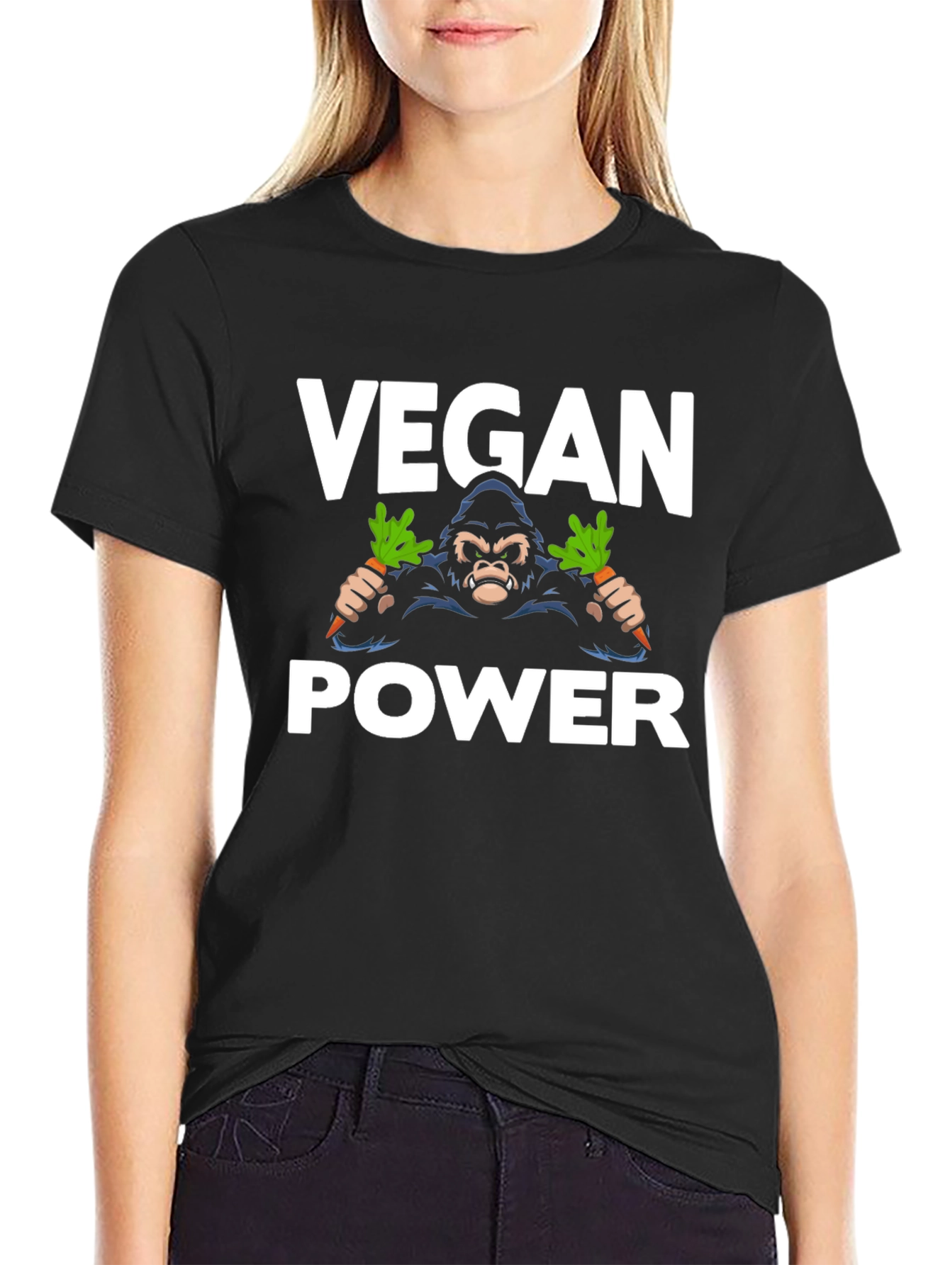 Vegan Power Gorilla T-Shirt - Black