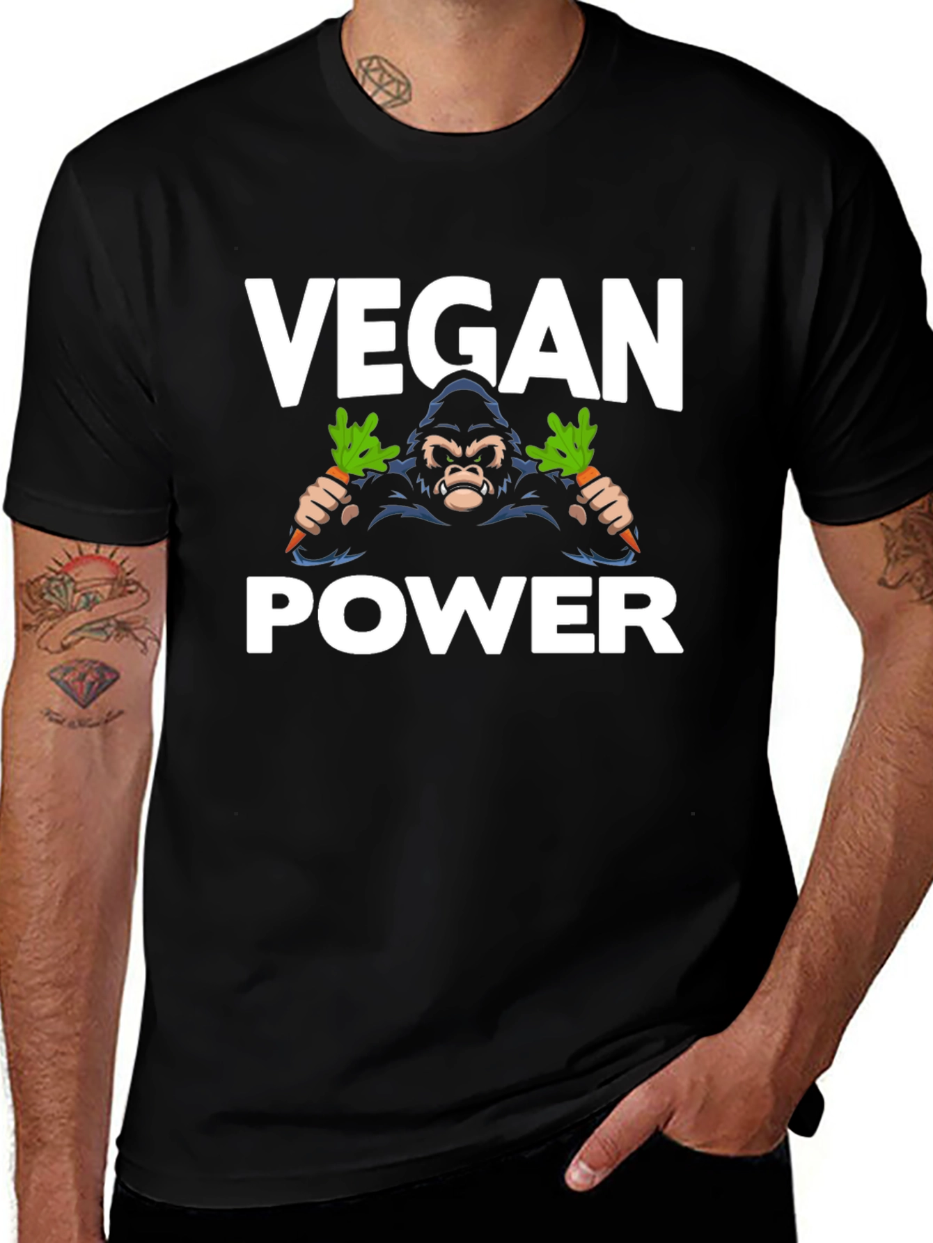 Vegan Power Gorilla T-Shirt - Black